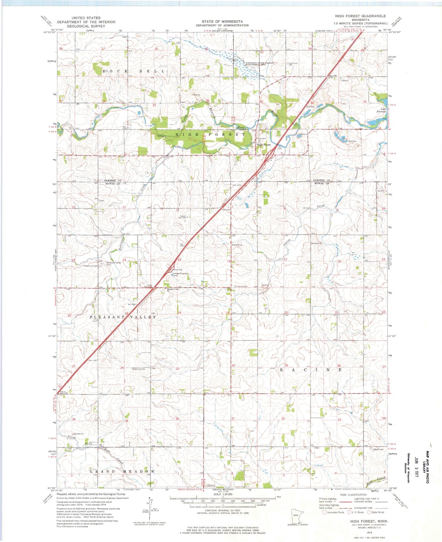 Classic USGS High Forest Minnesota 7.5'x7.5' Topo Map Image