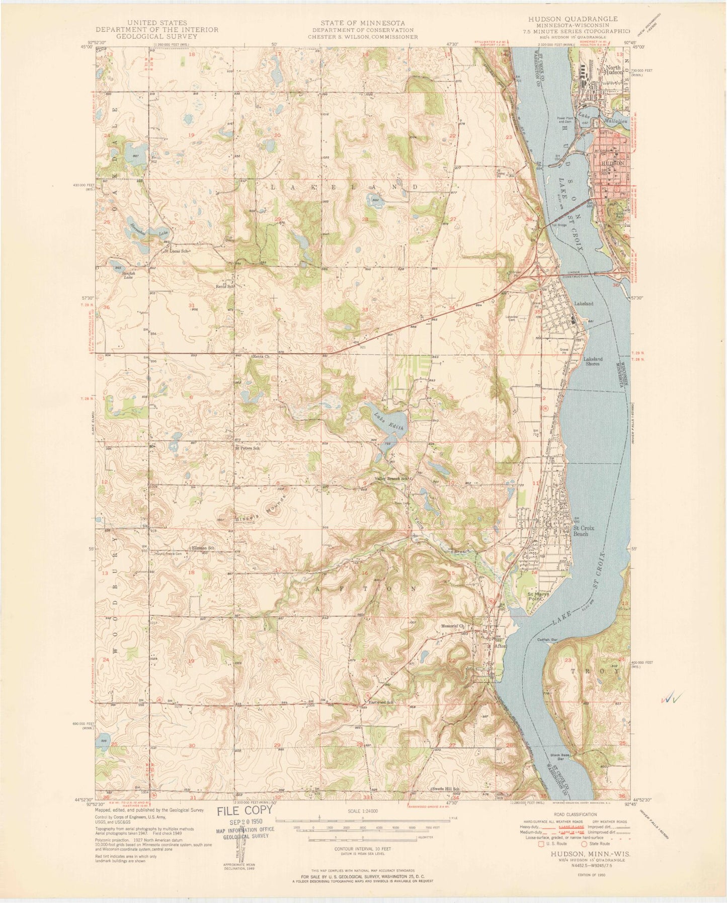 Classic USGS Hudson Wisconsin 7.5'x7.5' Topo Map Image