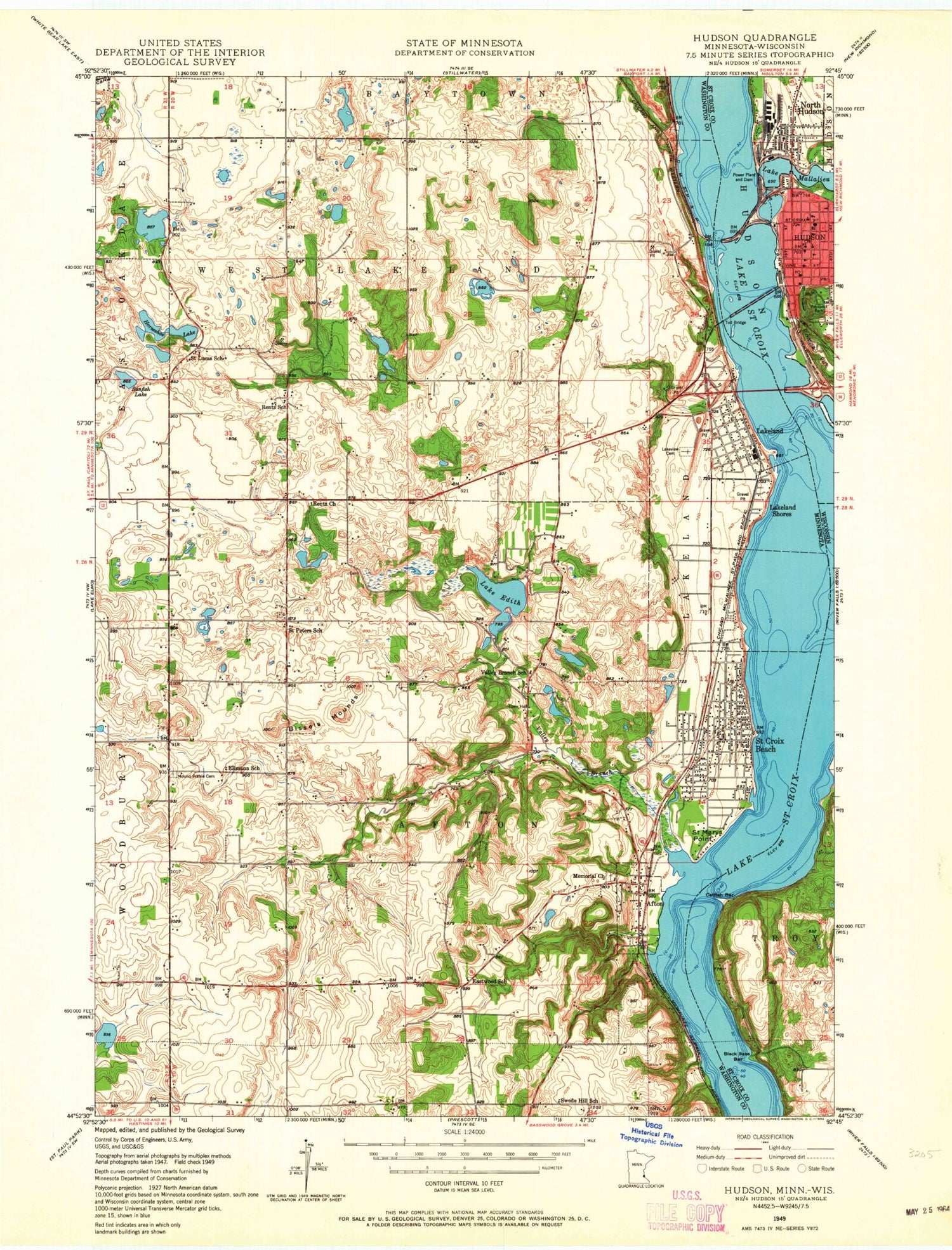 Classic USGS Hudson Wisconsin 7.5'x7.5' Topo Map Image