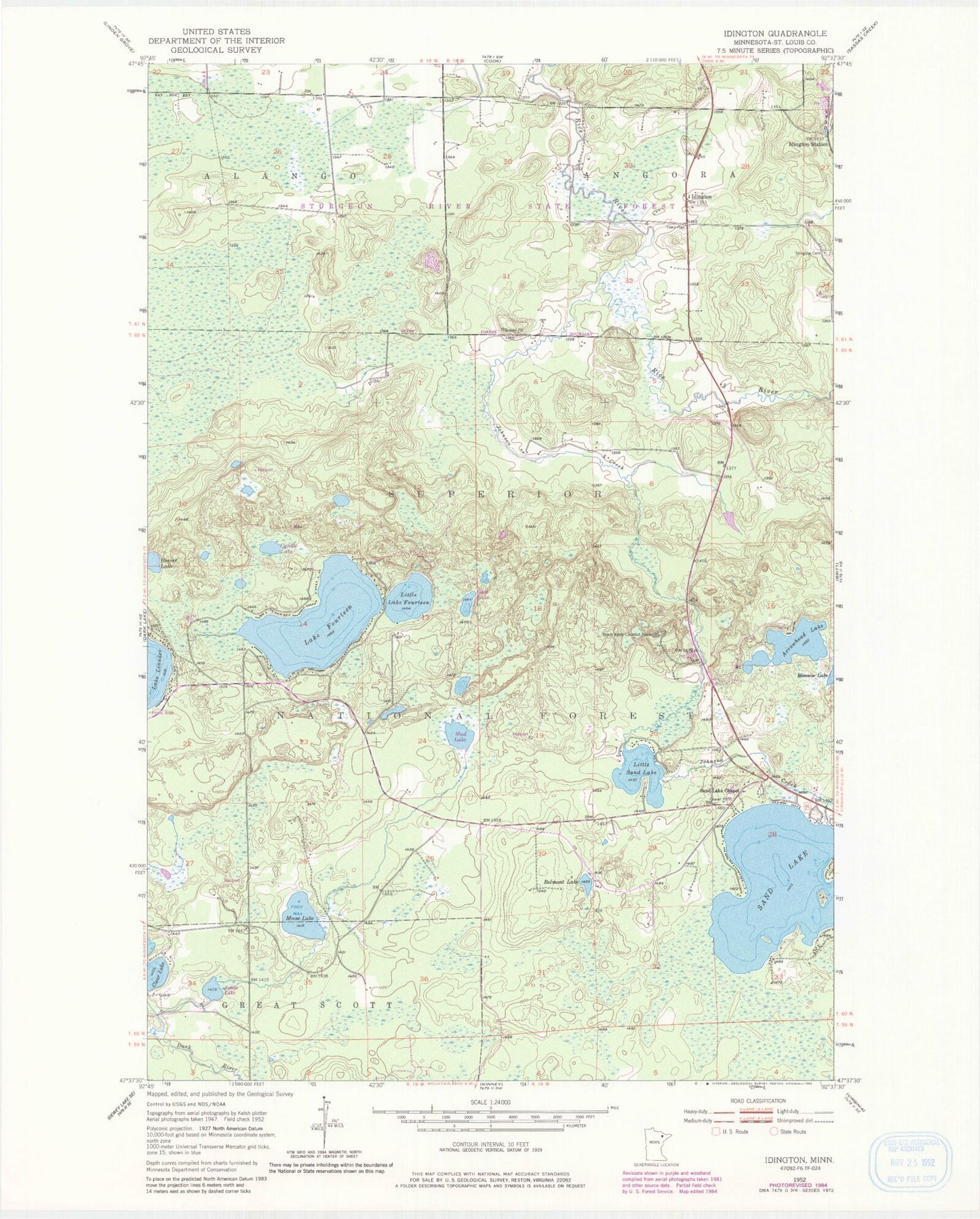 Classic USGS Idington Minnesota 7.5'x7.5' Topo Map Image