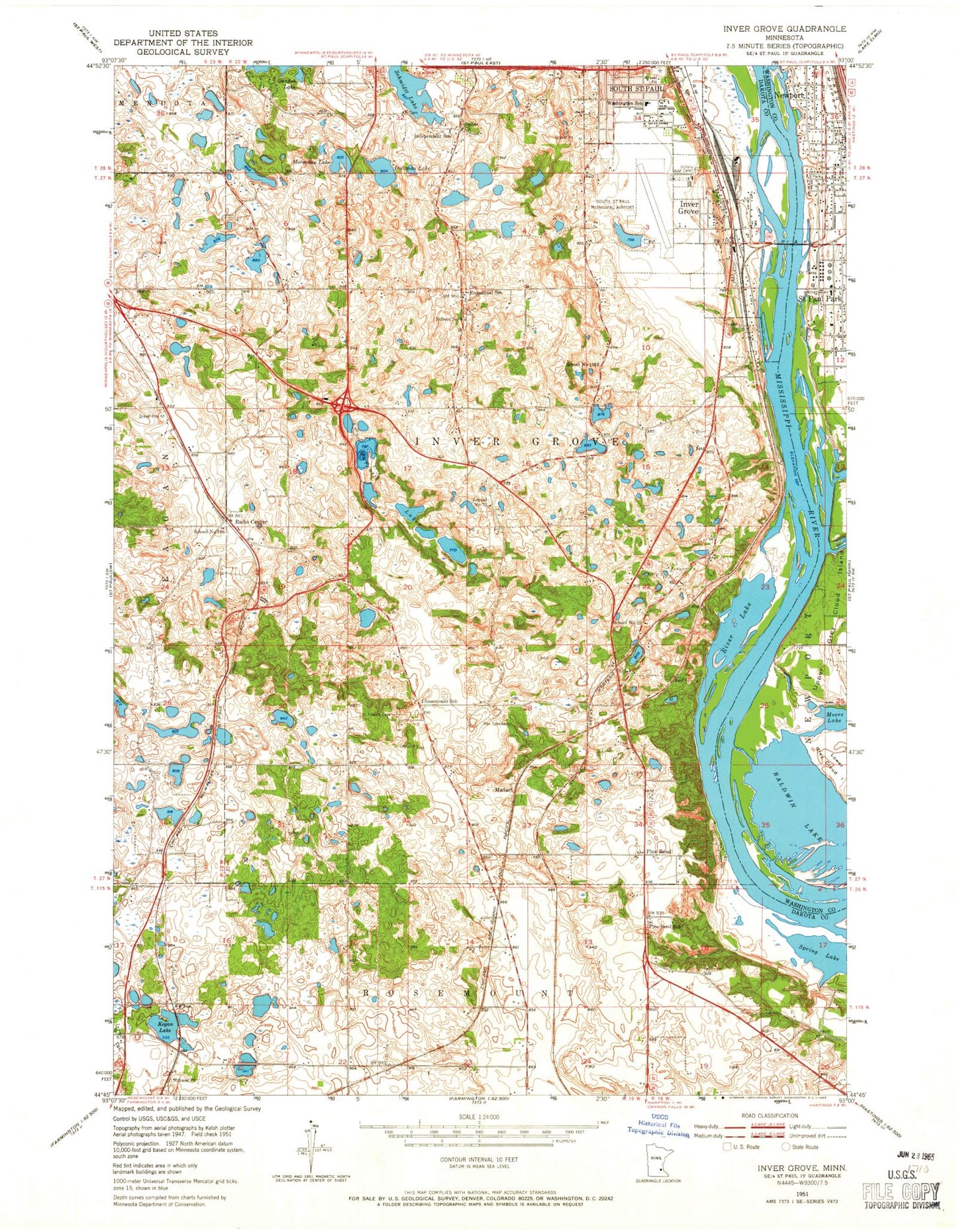 Classic USGS Inver Grove Heights Minnesota 7.5'x7.5' Topo Map Image
