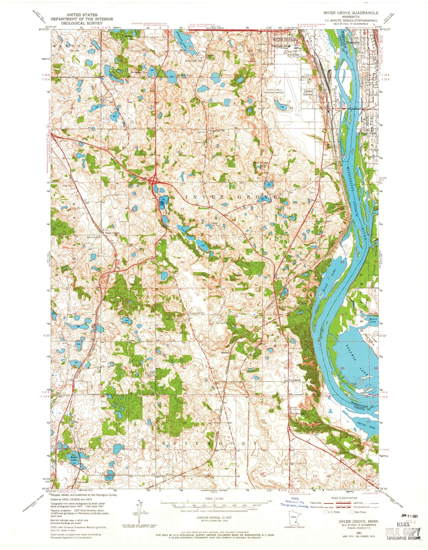 Classic USGS Inver Grove Heights Minnesota 7.5'x7.5' Topo Map Image