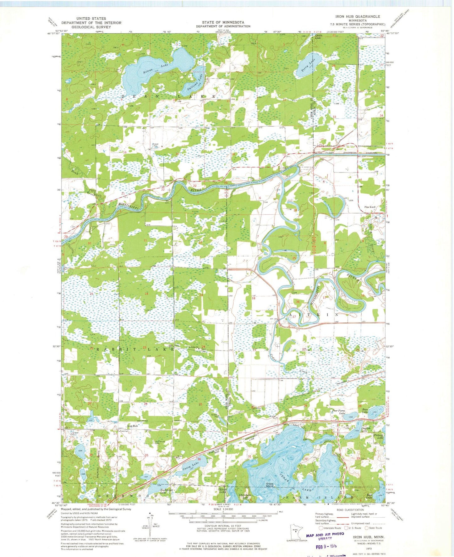 Classic USGS Iron Hub Minnesota 7.5'x7.5' Topo Map Image