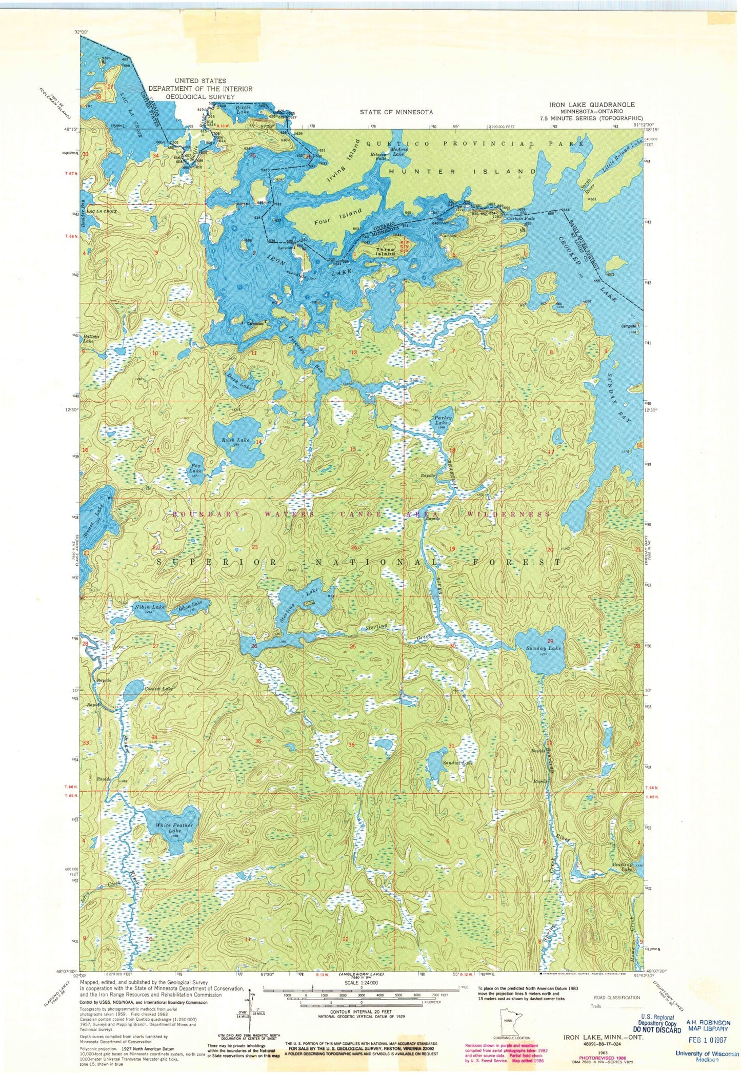 Classic USGS Iron Lake Minnesota 7.5'x7.5' Topo Map Image