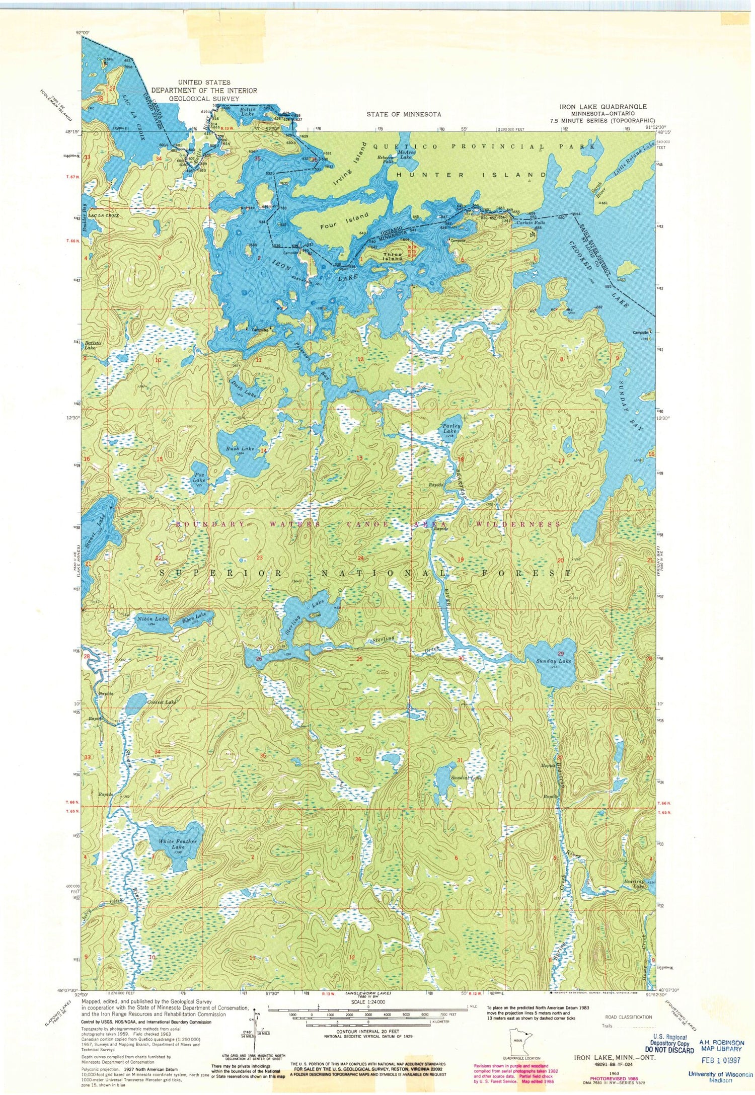 Classic USGS Iron Lake Minnesota 7.5'x7.5' Topo Map Image