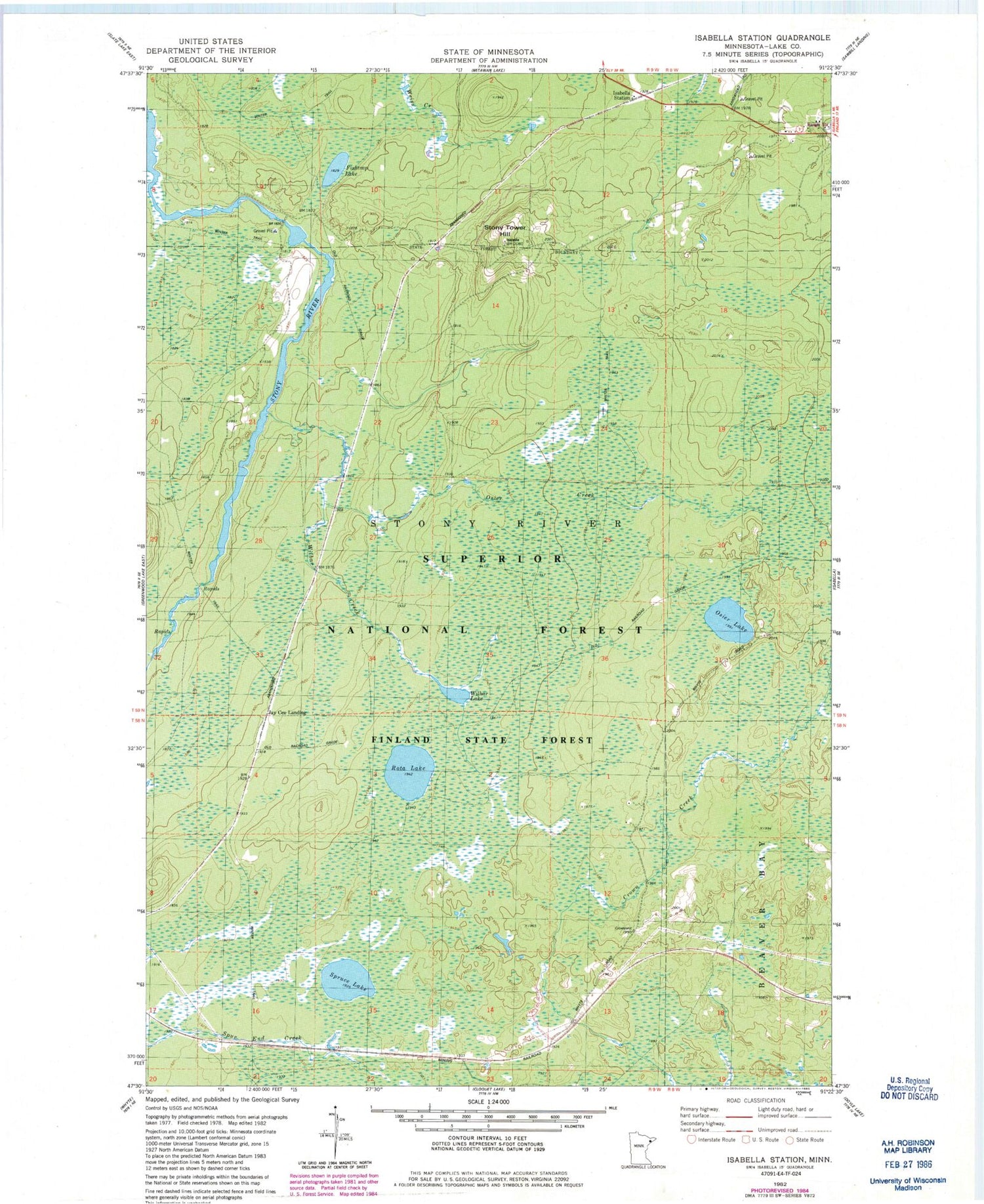 Classic USGS Isabella Station Minnesota 7.5'x7.5' Topo Map Image
