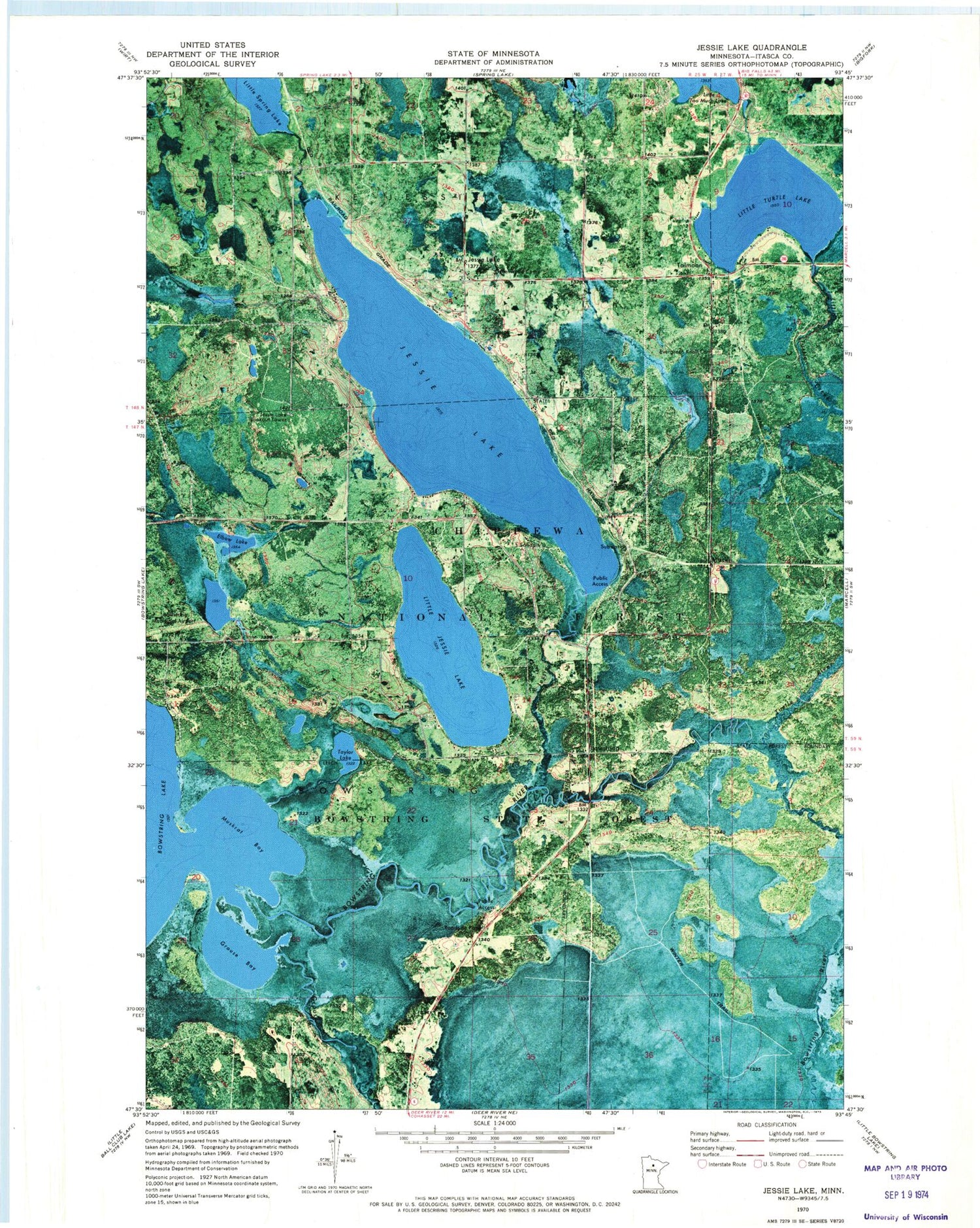 Classic USGS Jessie Lake Minnesota 7.5'x7.5' Topo Map Image