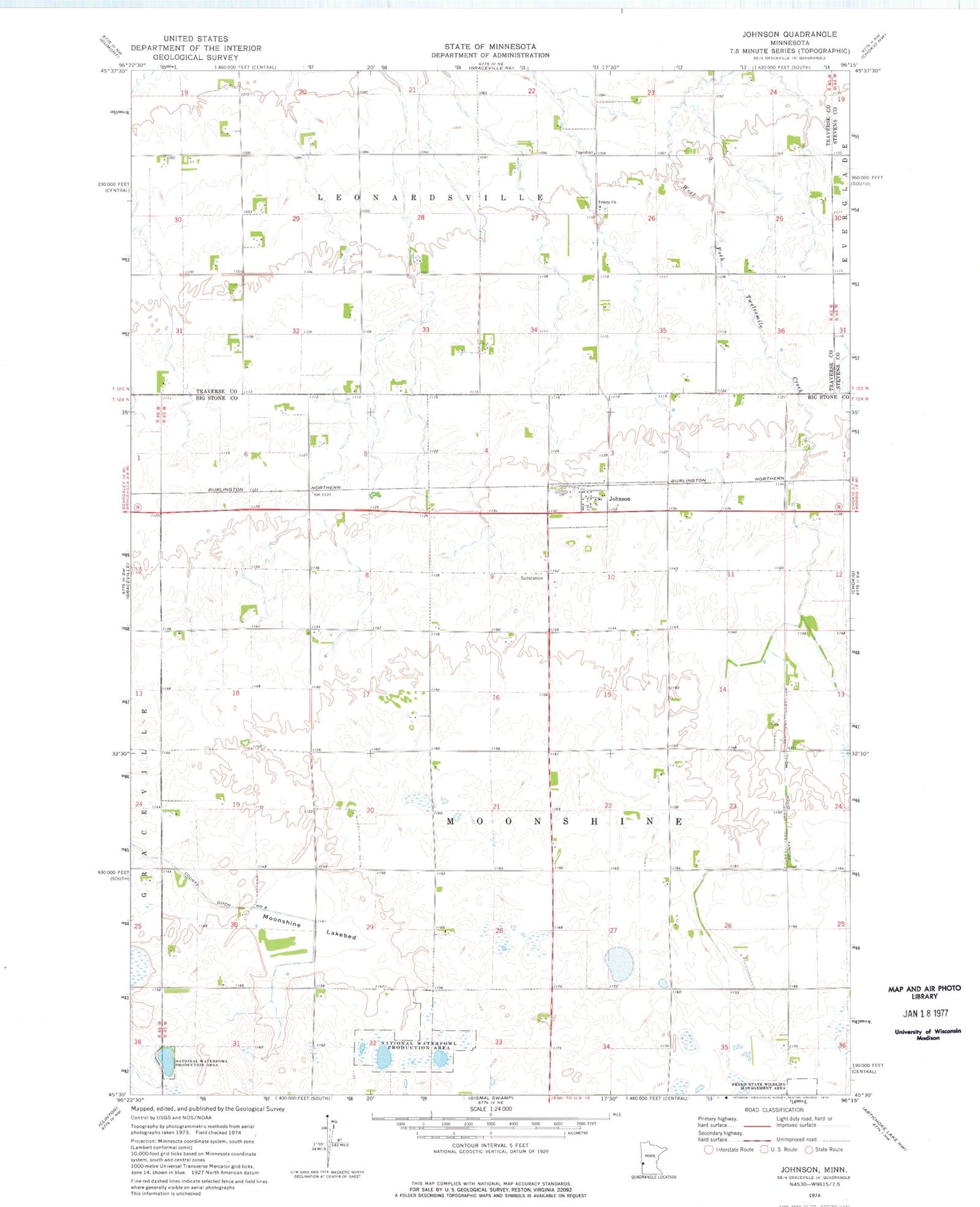 Classic USGS Johnson Minnesota 7.5'x7.5' Topo Map Image