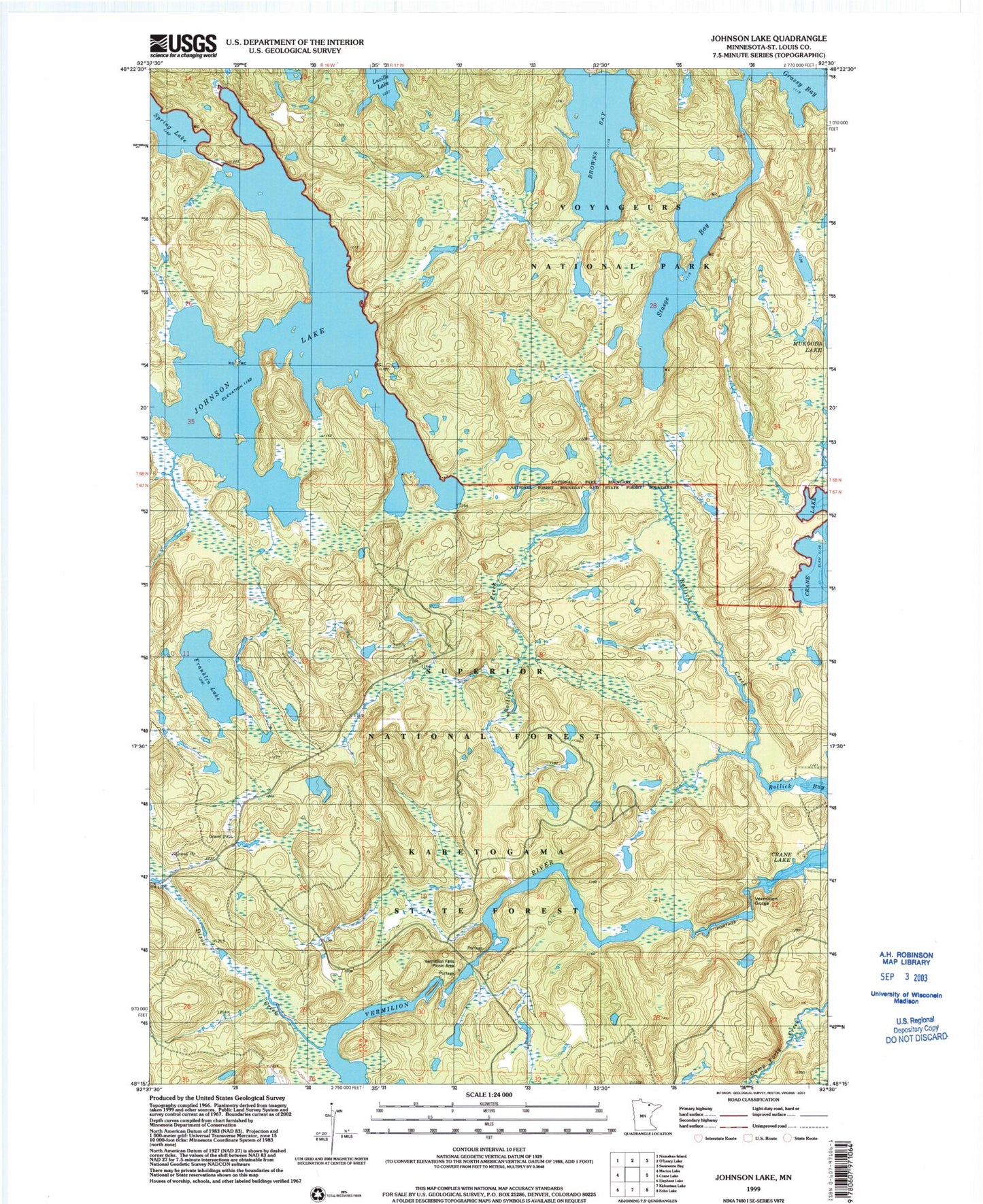 Classic USGS Johnson Lake Minnesota 7.5'x7.5' Topo Map Image