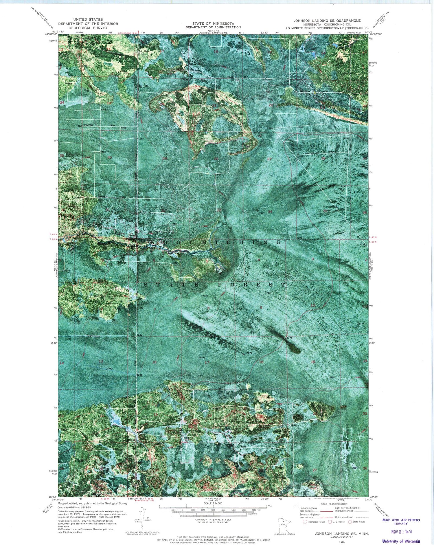 Classic USGS Johnson Landing SE Minnesota 7.5'x7.5' Topo Map Image