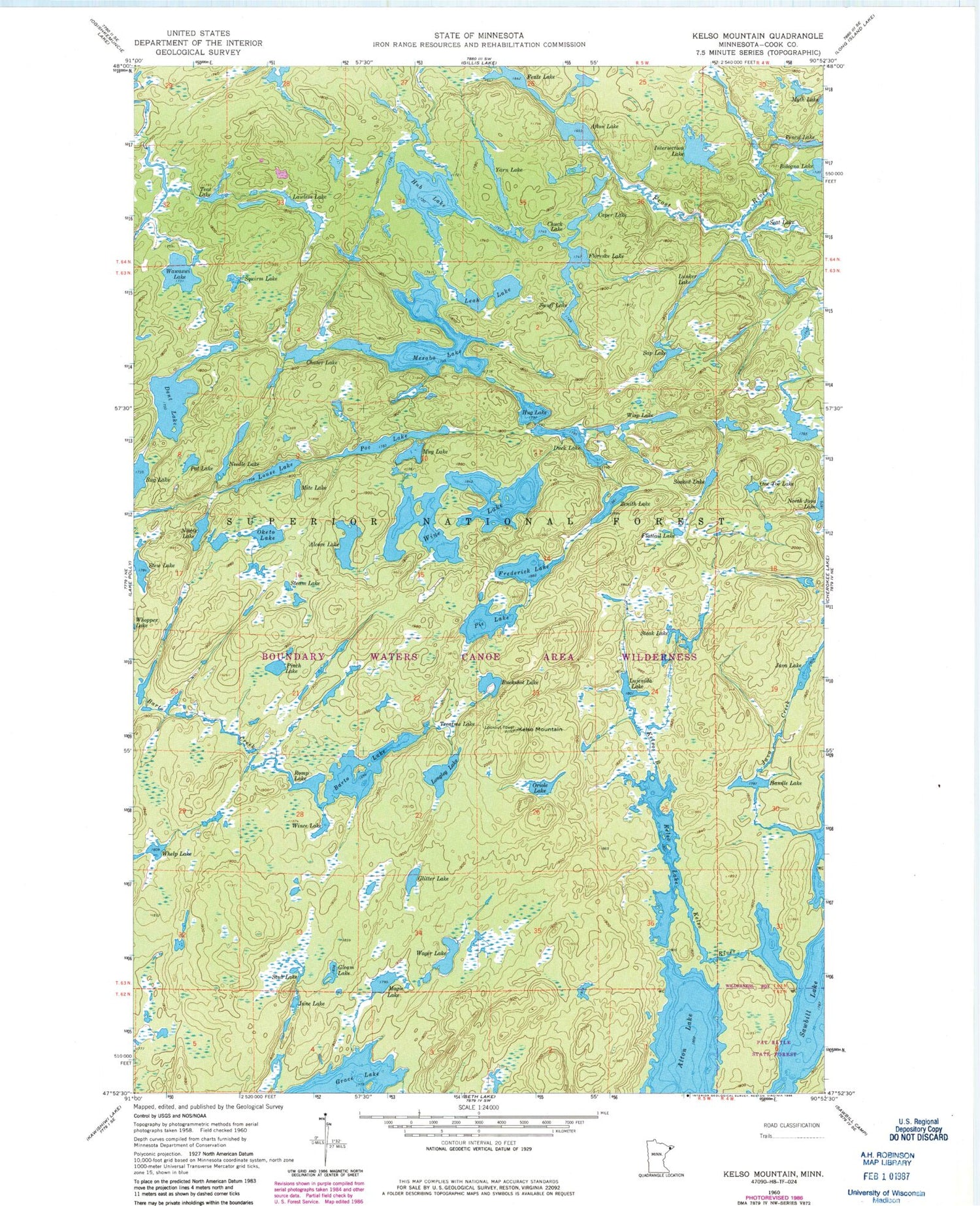 Classic USGS Kelso Mountain Minnesota 7.5'x7.5' Topo Map Image