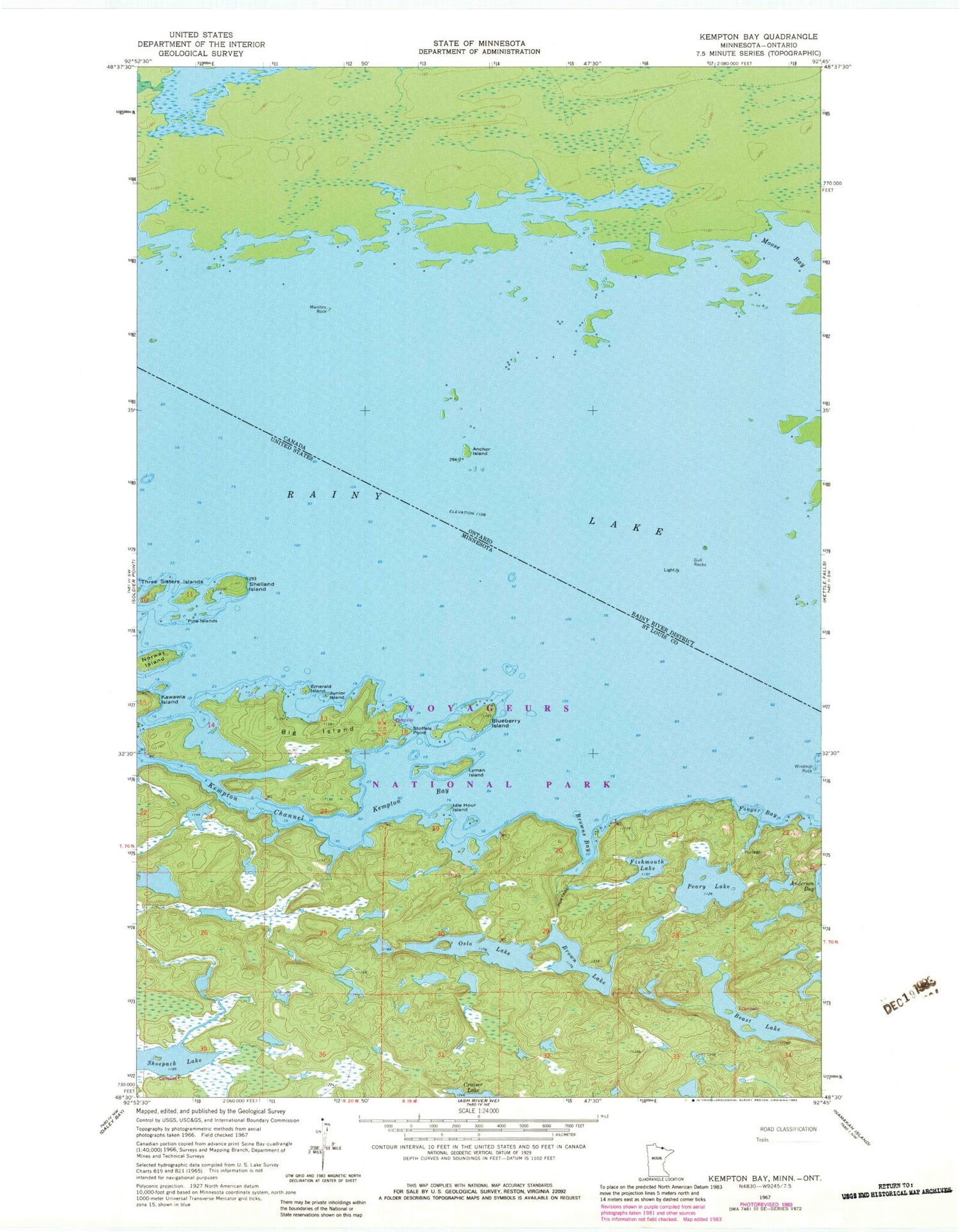 Classic USGS Kempton Bay Minnesota 7.5'x7.5' Topo Map Image