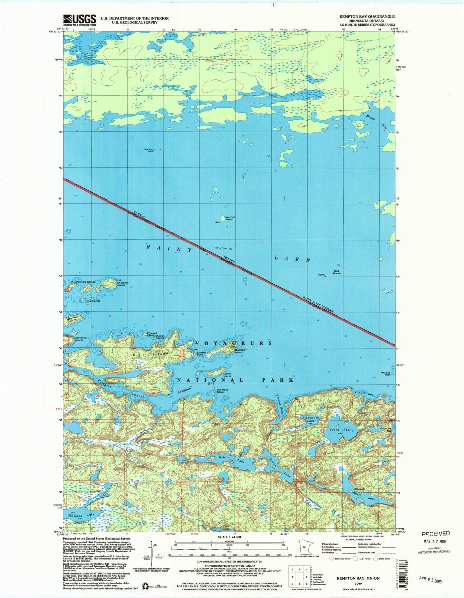 Classic USGS Kempton Bay Minnesota 7.5'x7.5' Topo Map Image