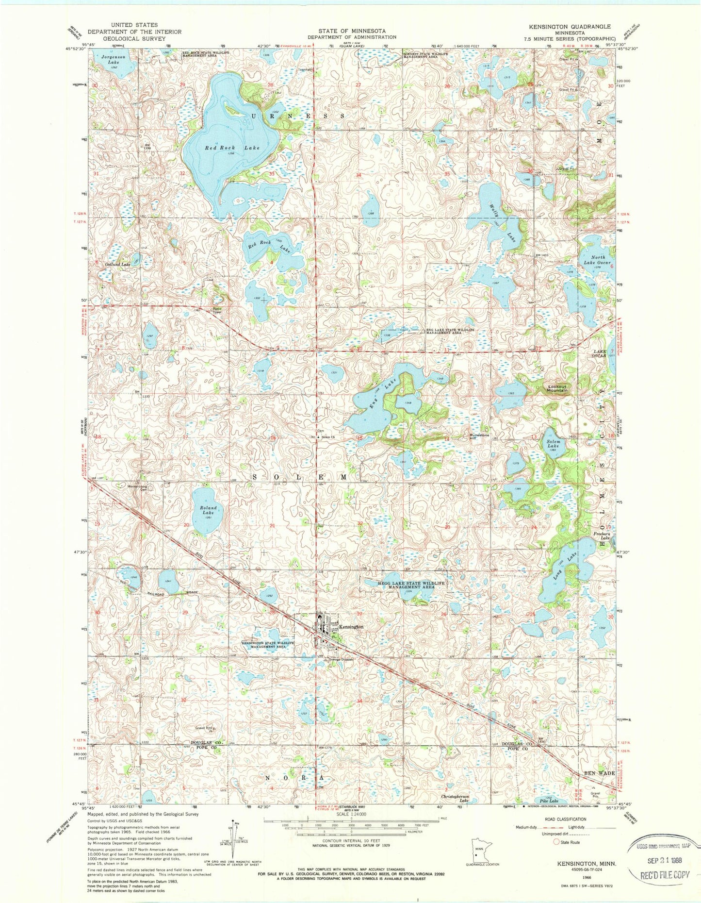 Classic USGS Kensington Minnesota 7.5'x7.5' Topo Map Image