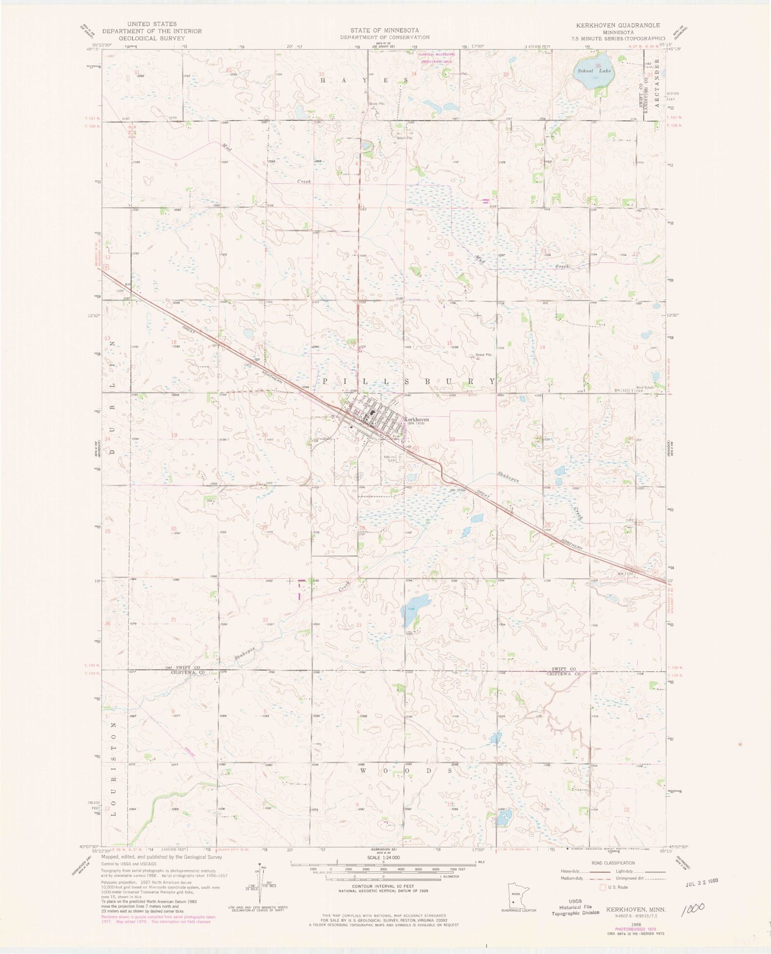 Classic USGS Kerkhoven Minnesota 7.5'x7.5' Topo Map Image