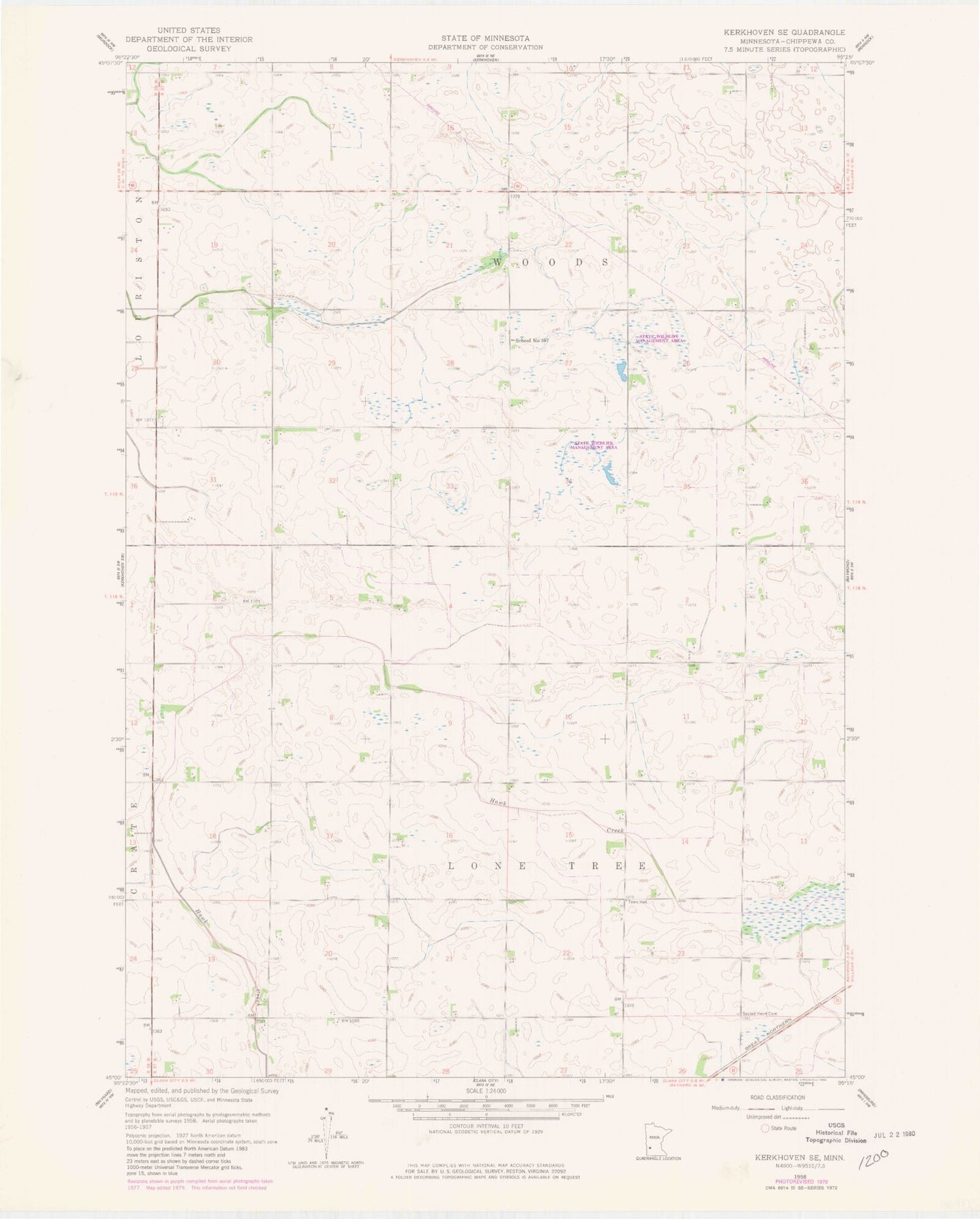 Classic USGS Kerkhoven SE Minnesota 7.5'x7.5' Topo Map Image