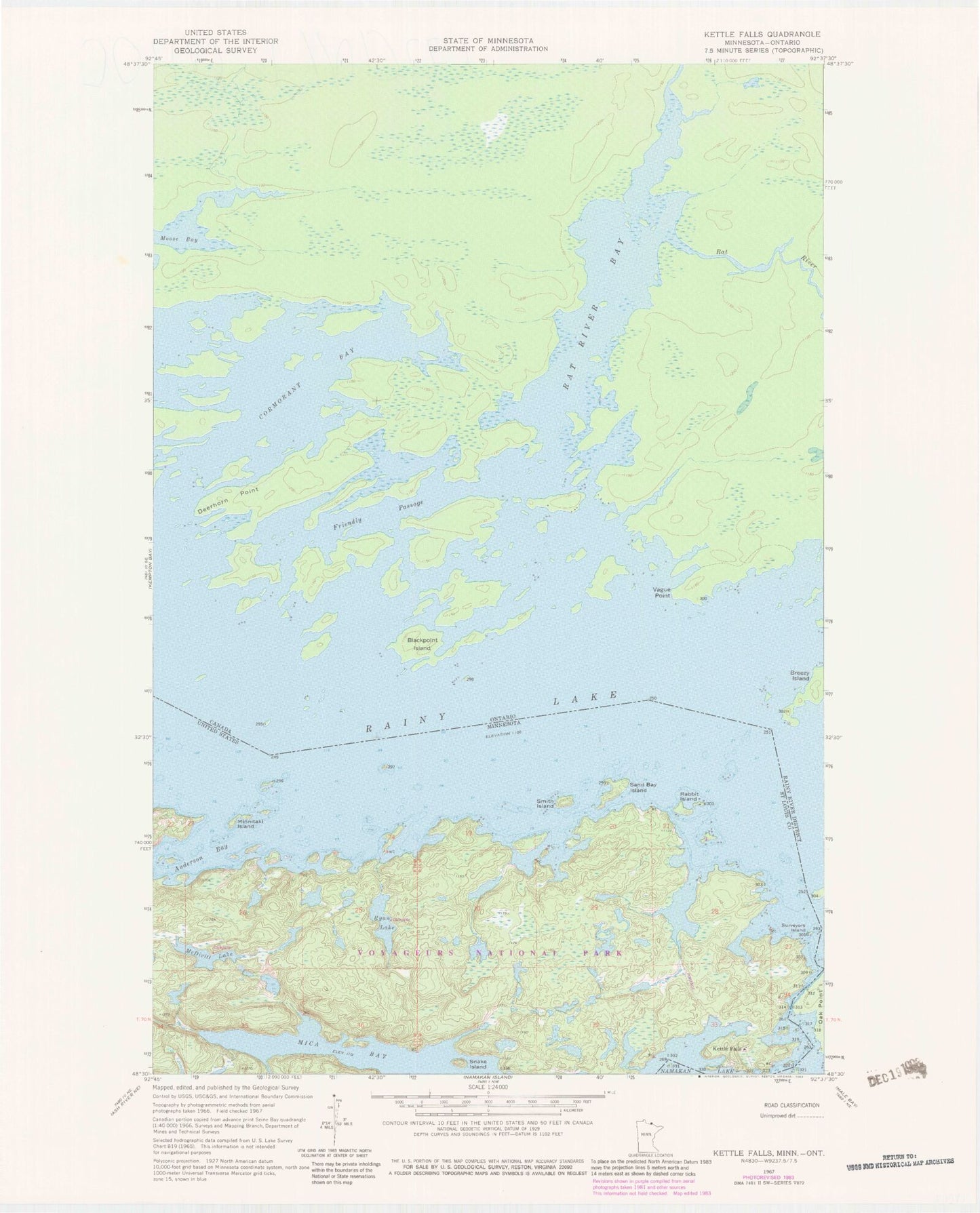 Classic USGS Kettle Falls Minnesota 7.5'x7.5' Topo Map Image