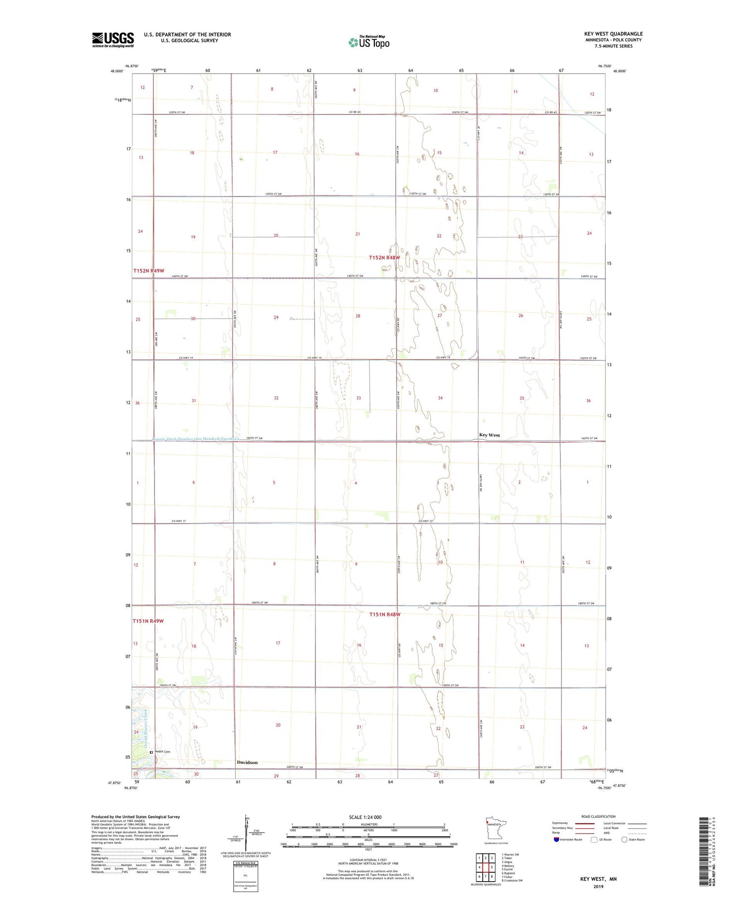 Key West Minnesota US Topo Map Image