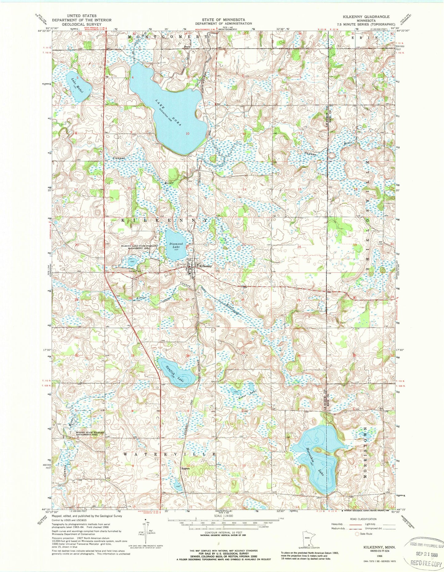 Classic USGS Kilkenny Minnesota 7.5'x7.5' Topo Map Image