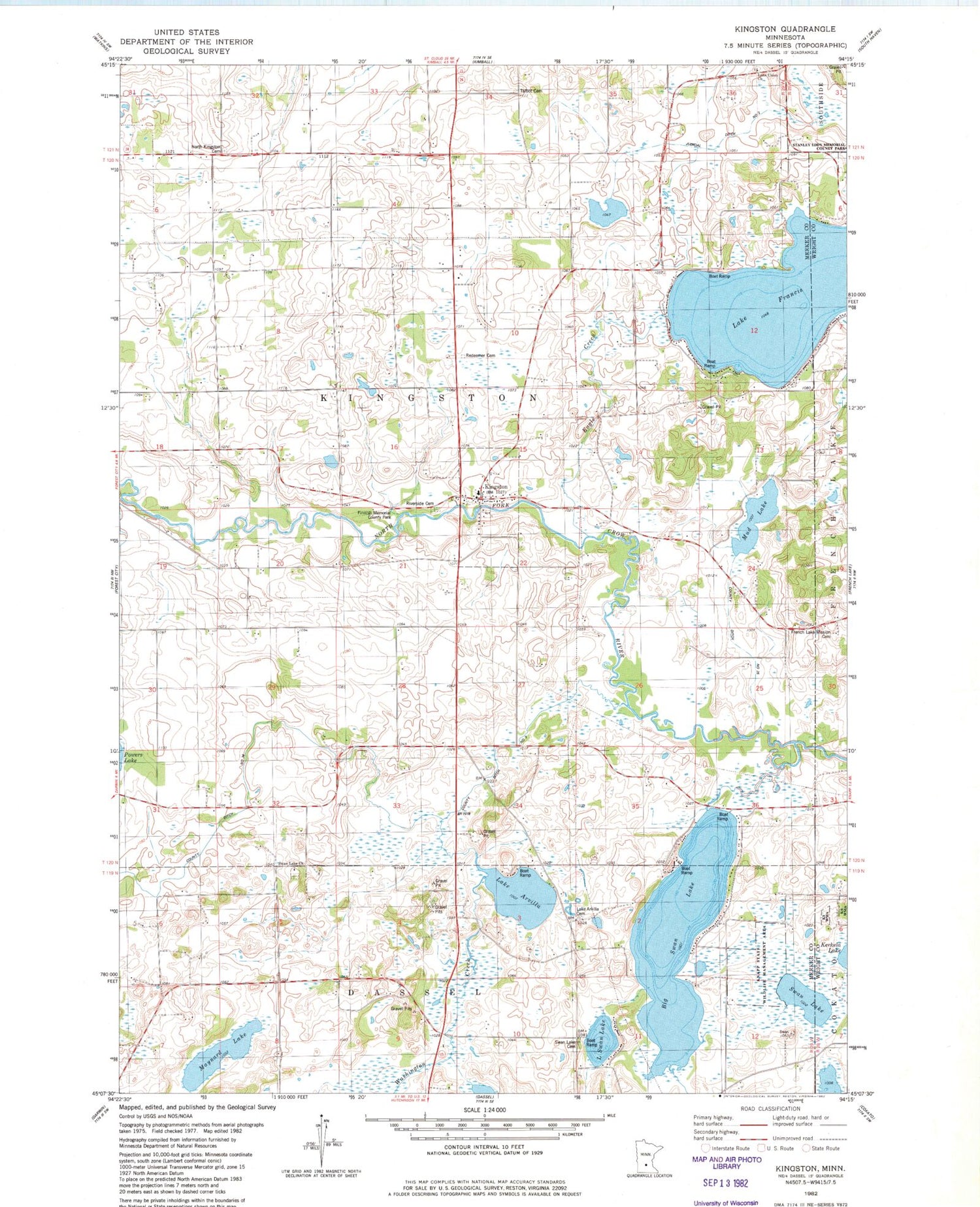 Classic USGS Kingston Minnesota 7.5'x7.5' Topo Map Image