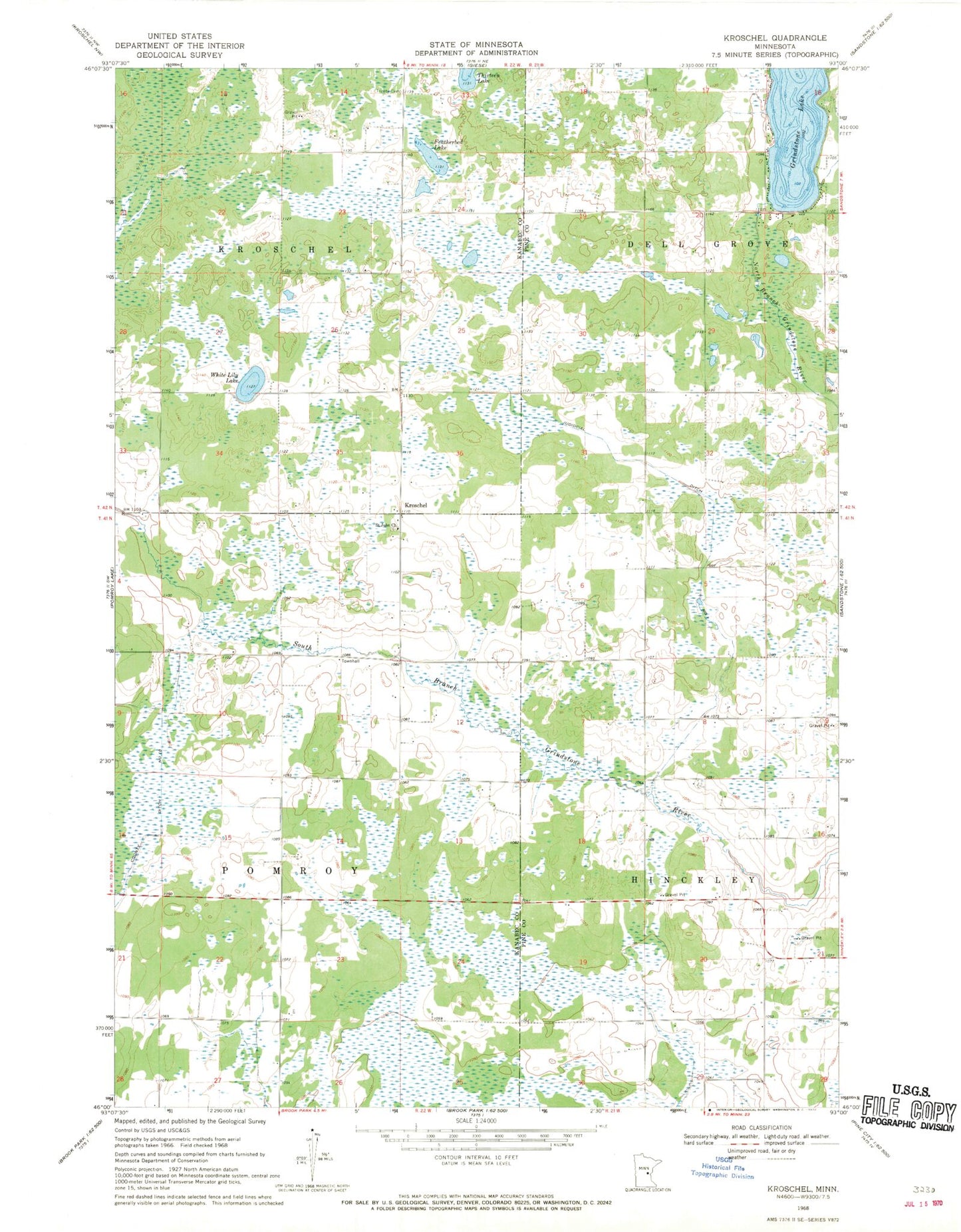 Classic USGS Kroschel Minnesota 7.5'x7.5' Topo Map Image