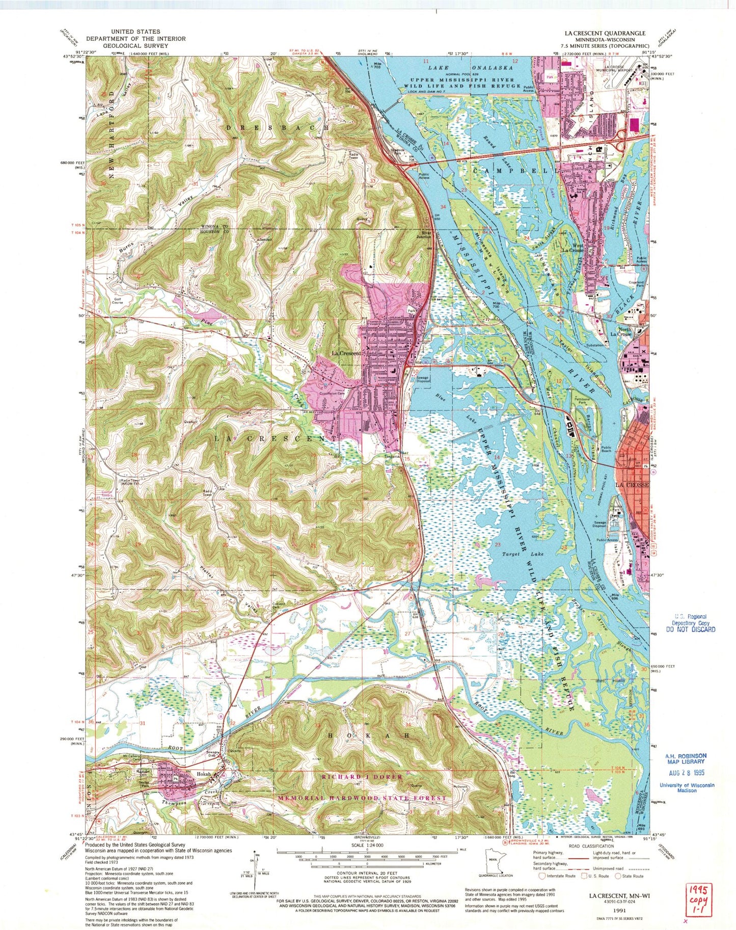 Classic USGS La Crescent Minnesota 7.5'x7.5' Topo Map Image