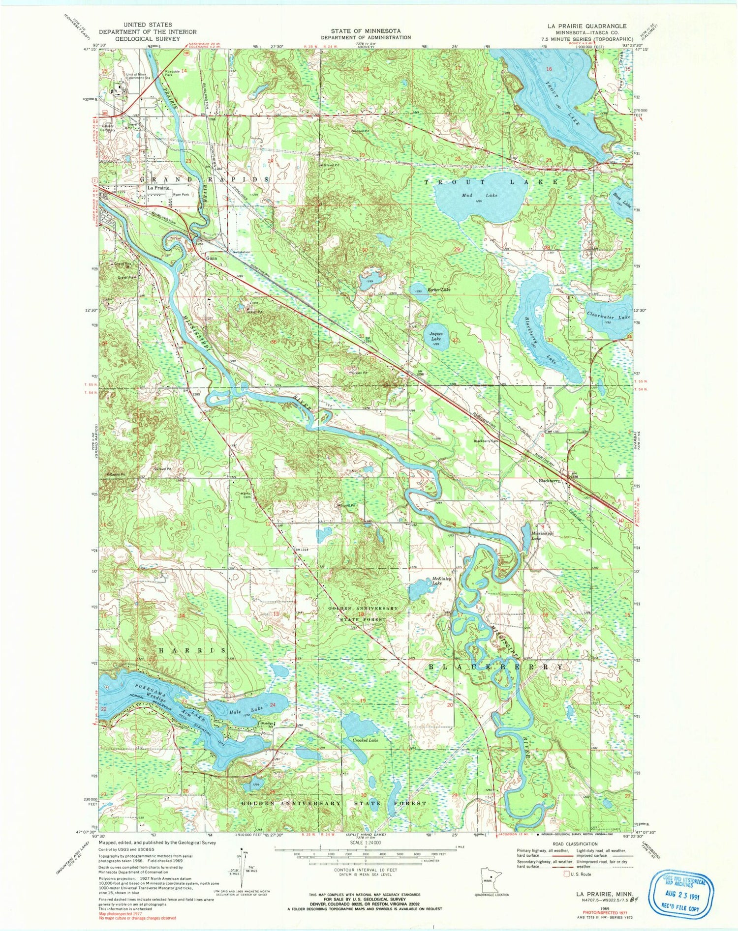 Classic USGS La Prairie Minnesota 7.5'x7.5' Topo Map Image