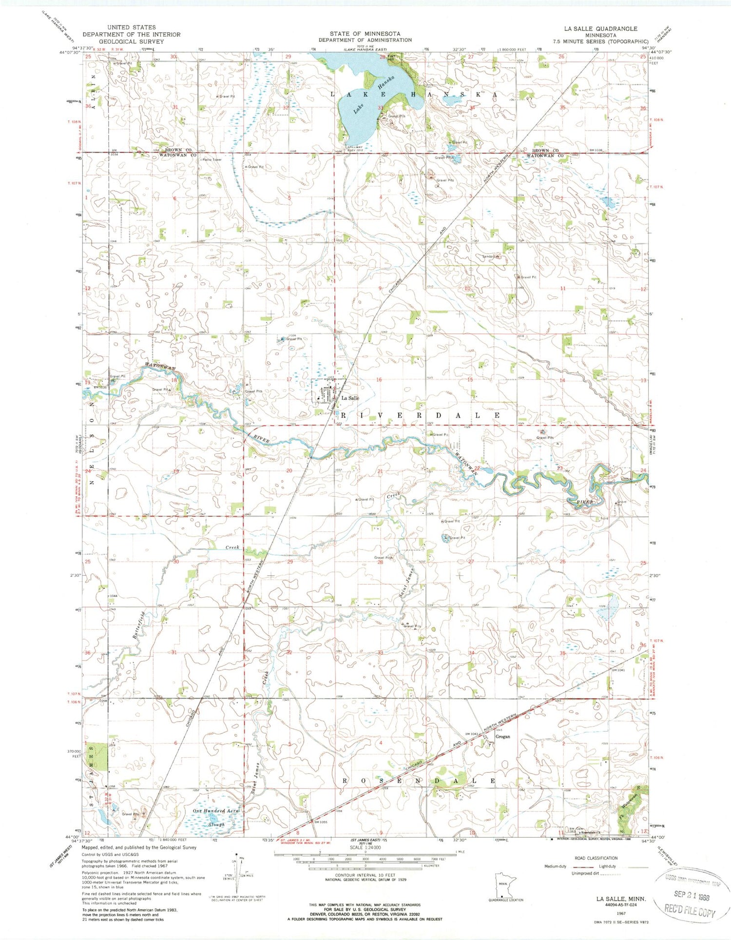 Classic USGS La Salle Minnesota 7.5'x7.5' Topo Map Image
