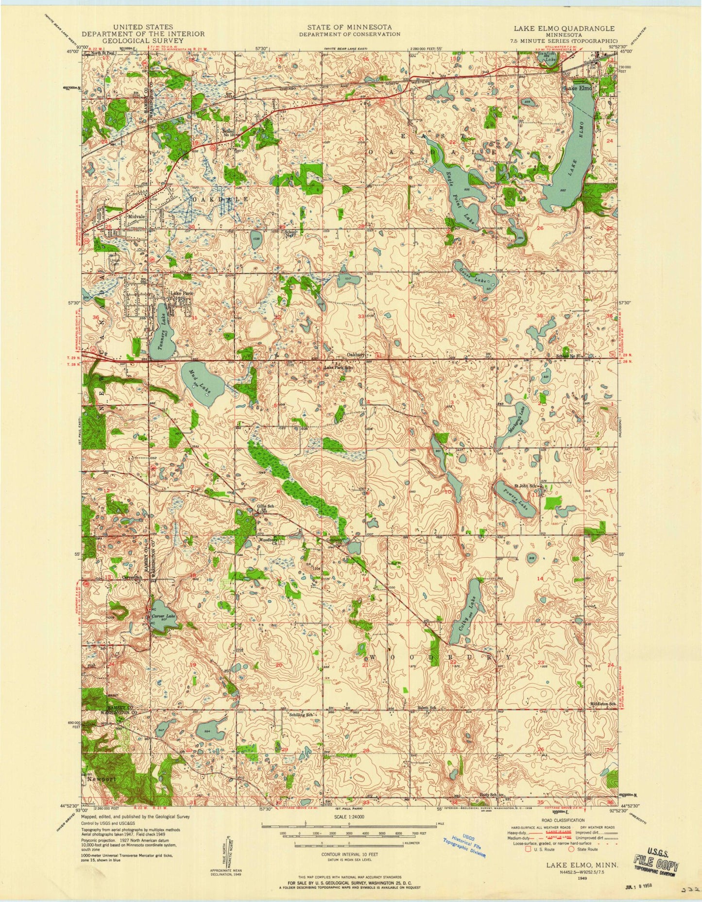 Classic USGS Lake Elmo Minnesota 7.5'x7.5' Topo Map Image