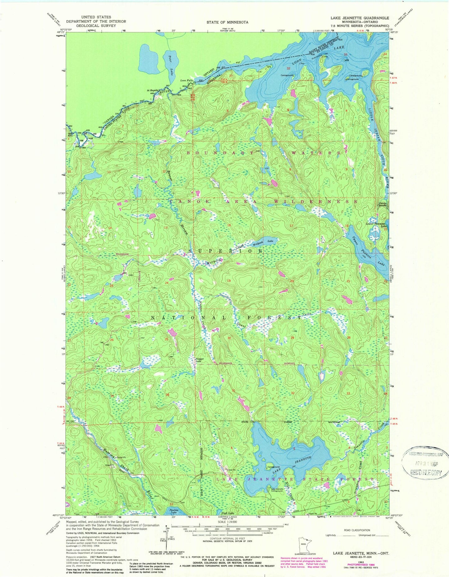 Classic USGS Lake Jeanette Minnesota 7.5'x7.5' Topo Map Image