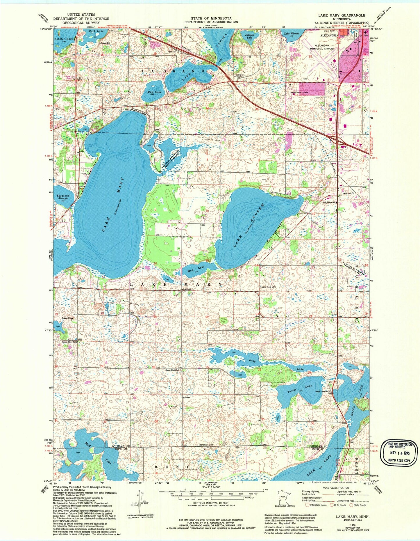 Classic USGS Lake Mary Minnesota 7.5'x7.5' Topo Map Image