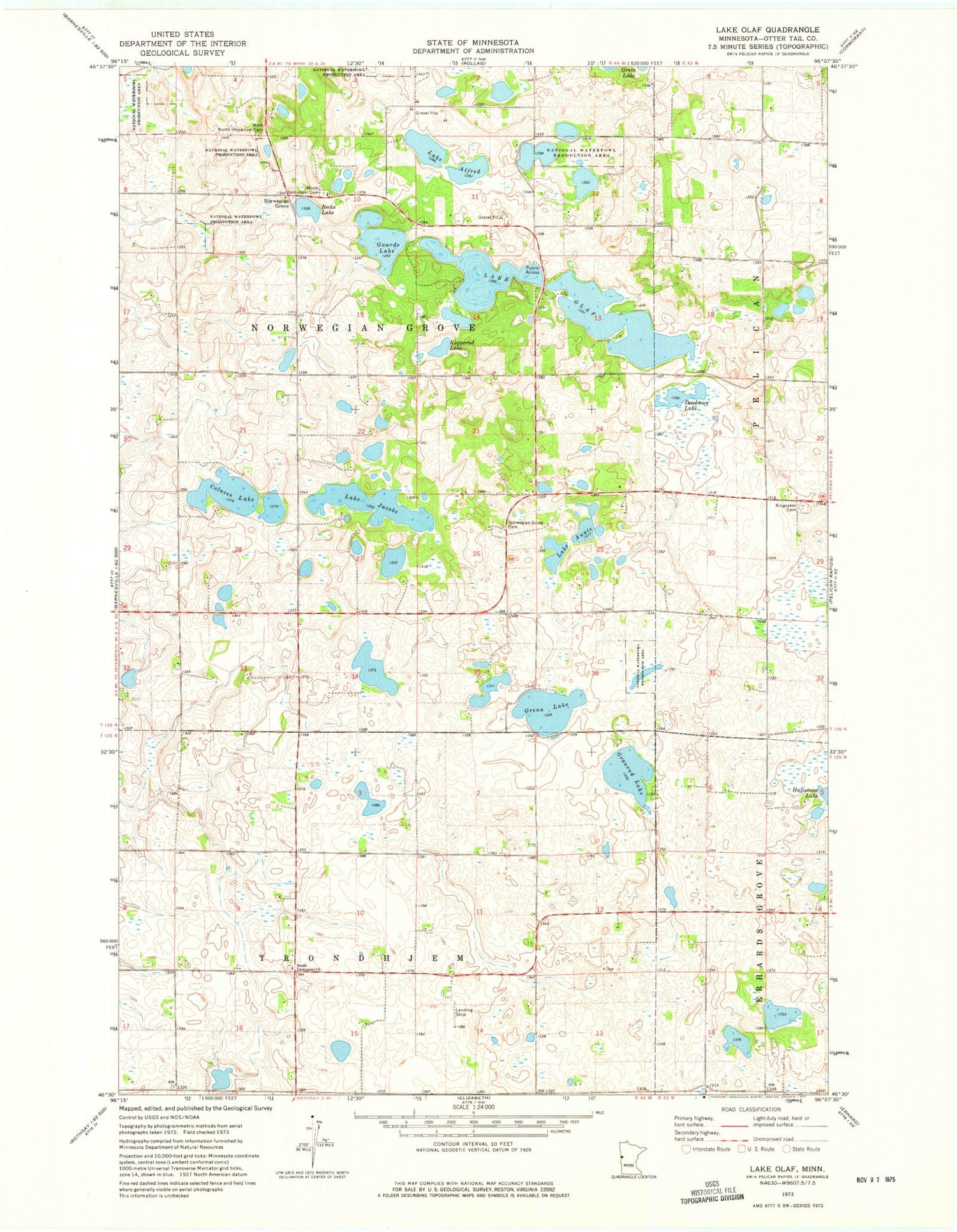 Classic USGS Lake Olaf Minnesota 7.5'x7.5' Topo Map Image