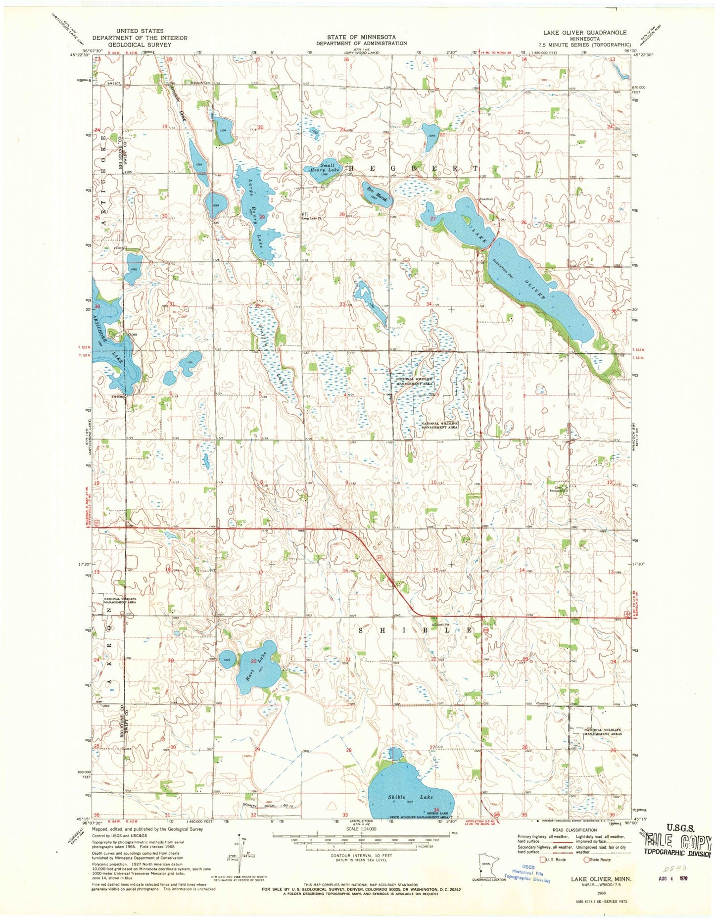 Classic USGS Lake Oliver Minnesota 7.5'x7.5' Topo Map Image