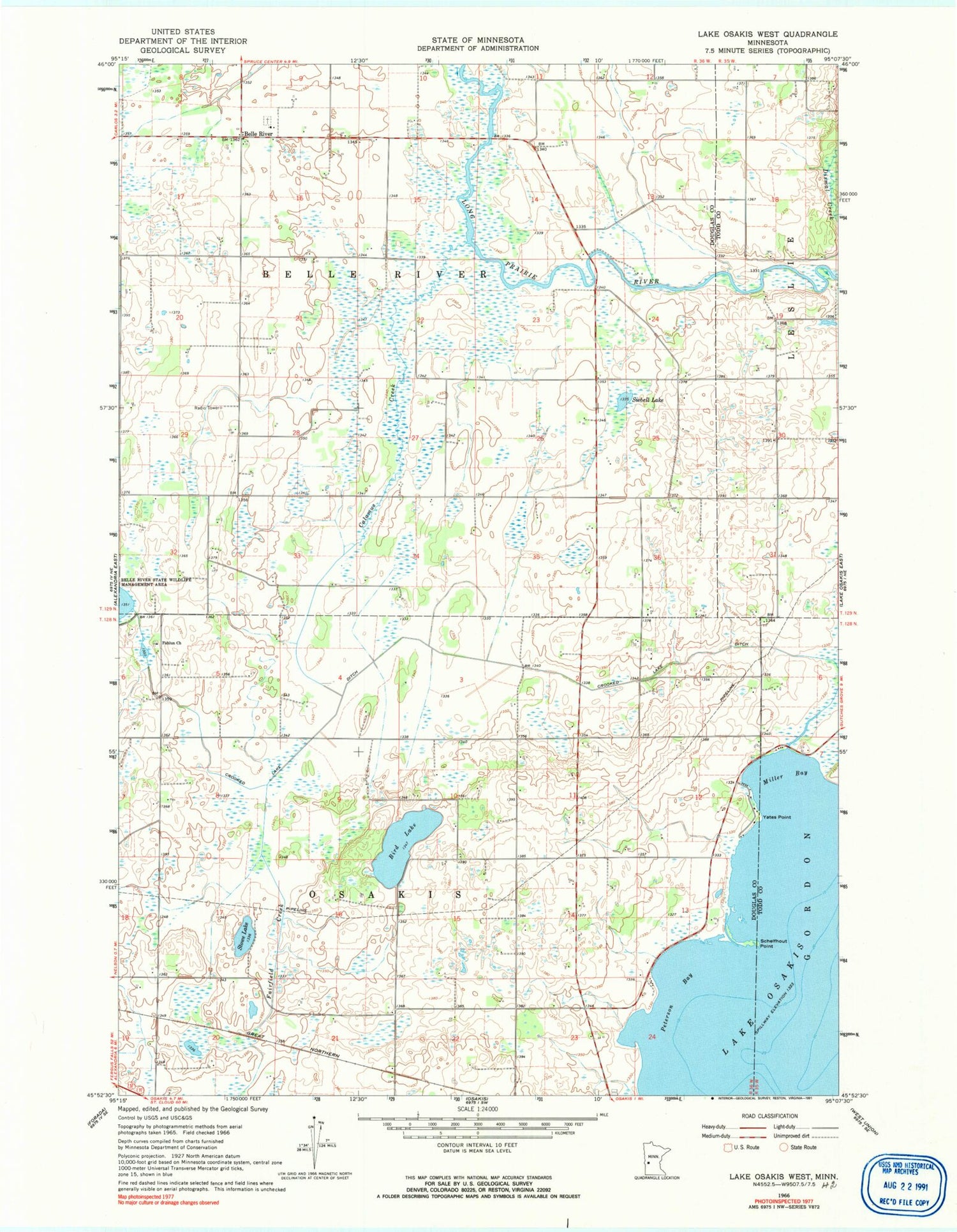 Classic USGS Lake Osakis West Minnesota 7.5'x7.5' Topo Map Image