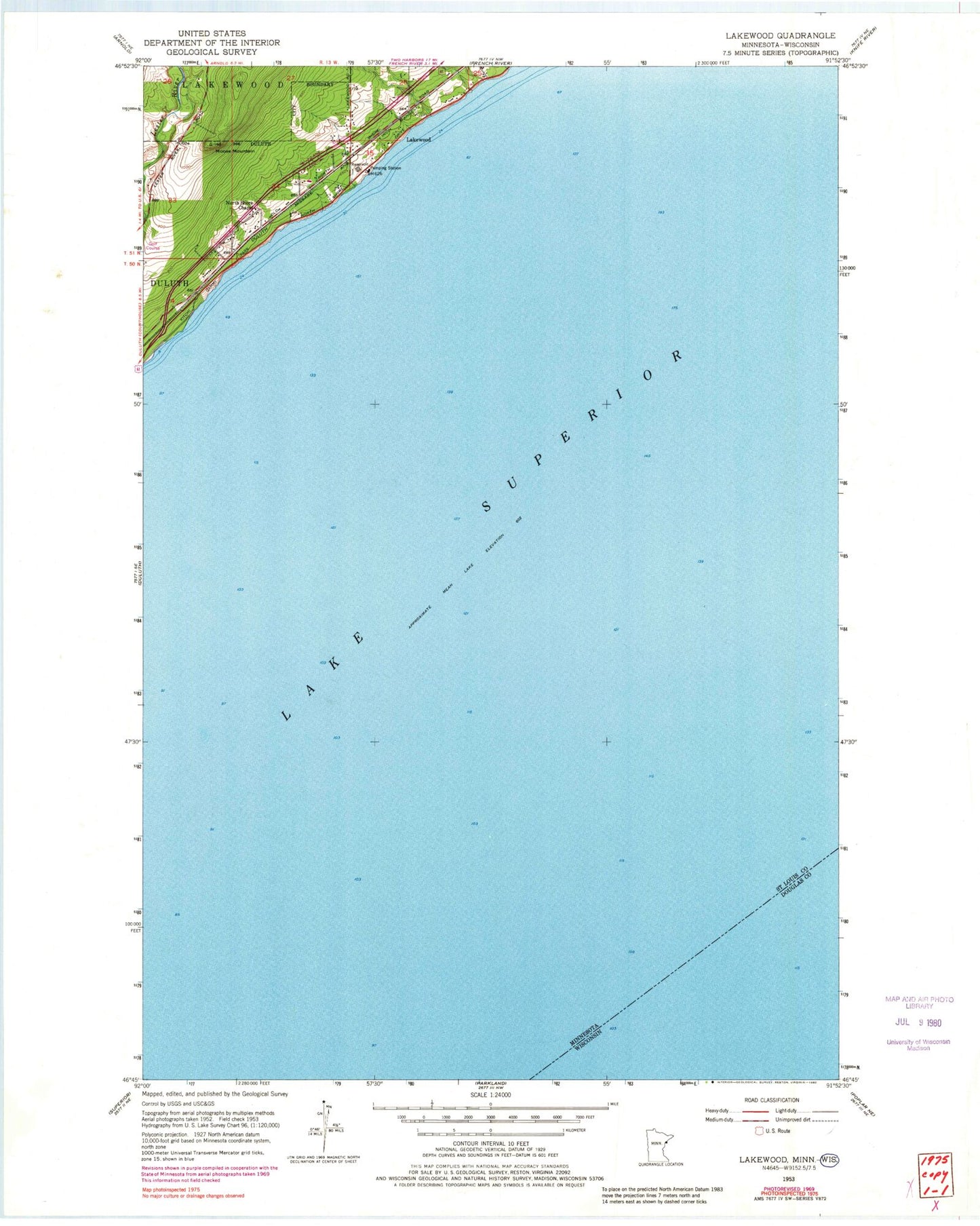 Classic USGS Lakewood Minnesota 7.5'x7.5' Topo Map Image