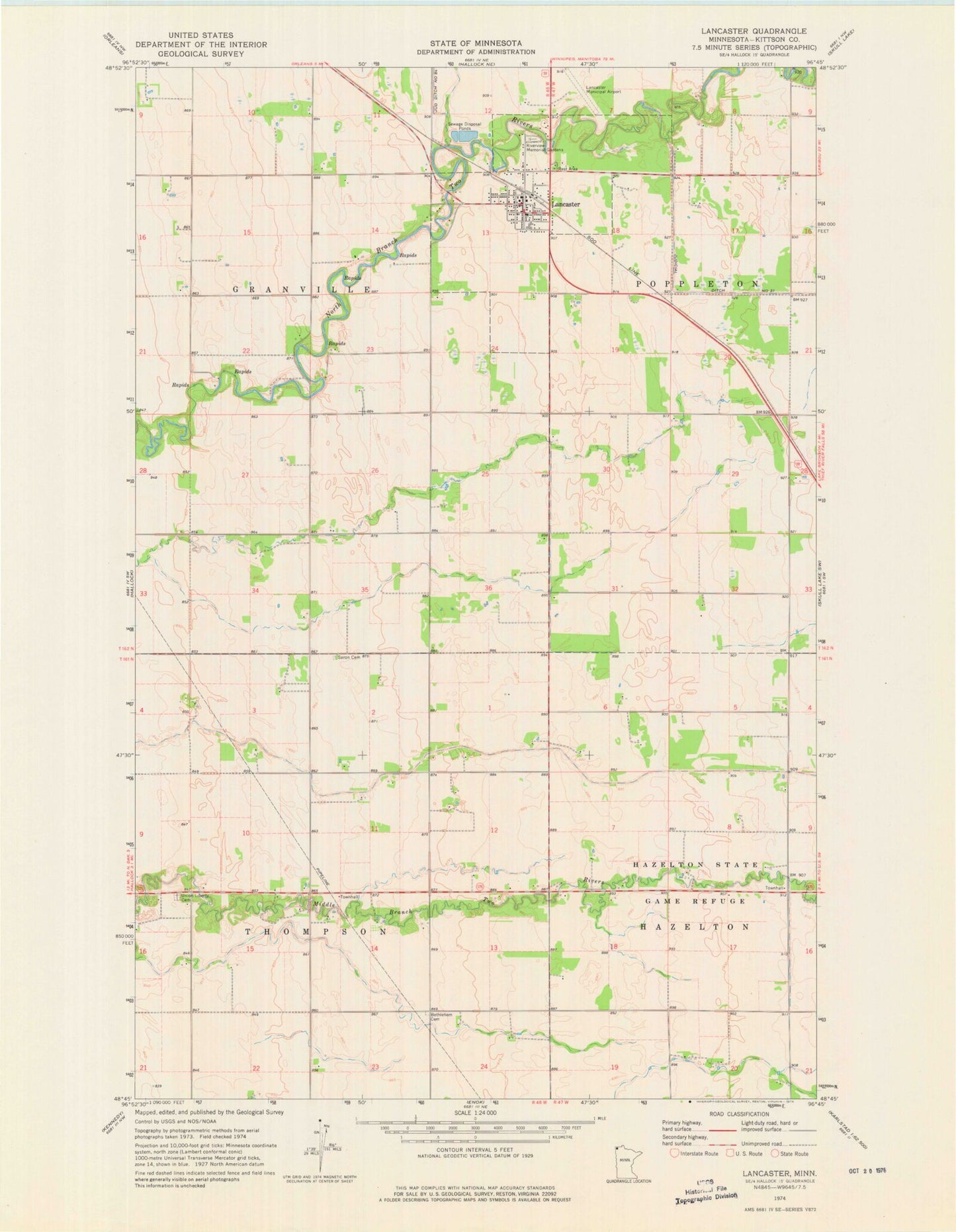 Classic USGS Lancaster Minnesota 7.5'x7.5' Topo Map Image