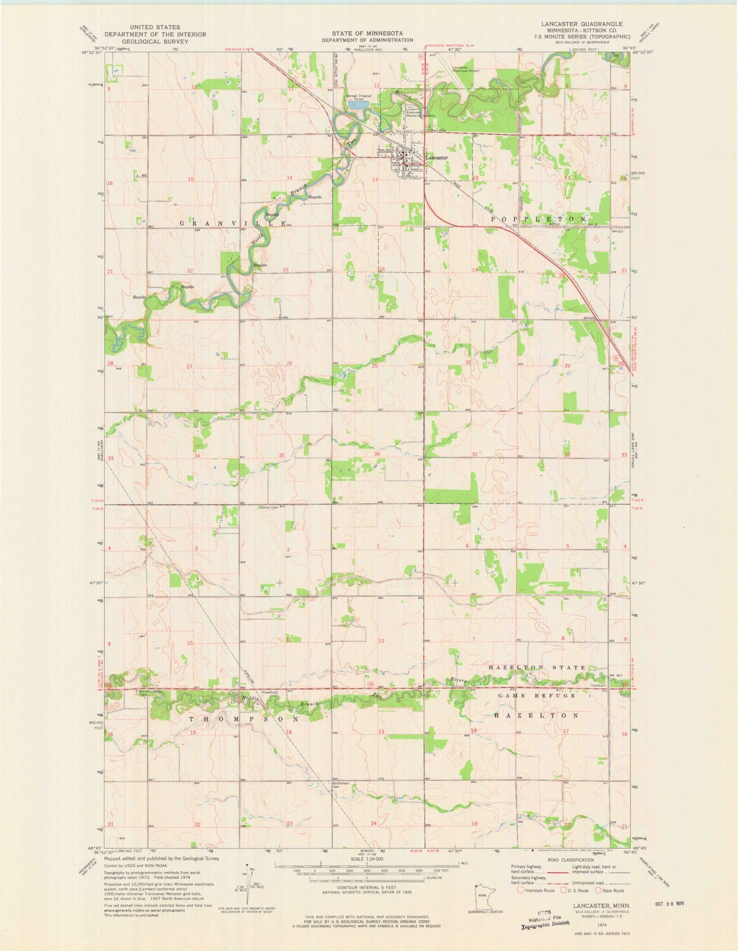 Classic USGS Lancaster Minnesota 7.5'x7.5' Topo Map Image