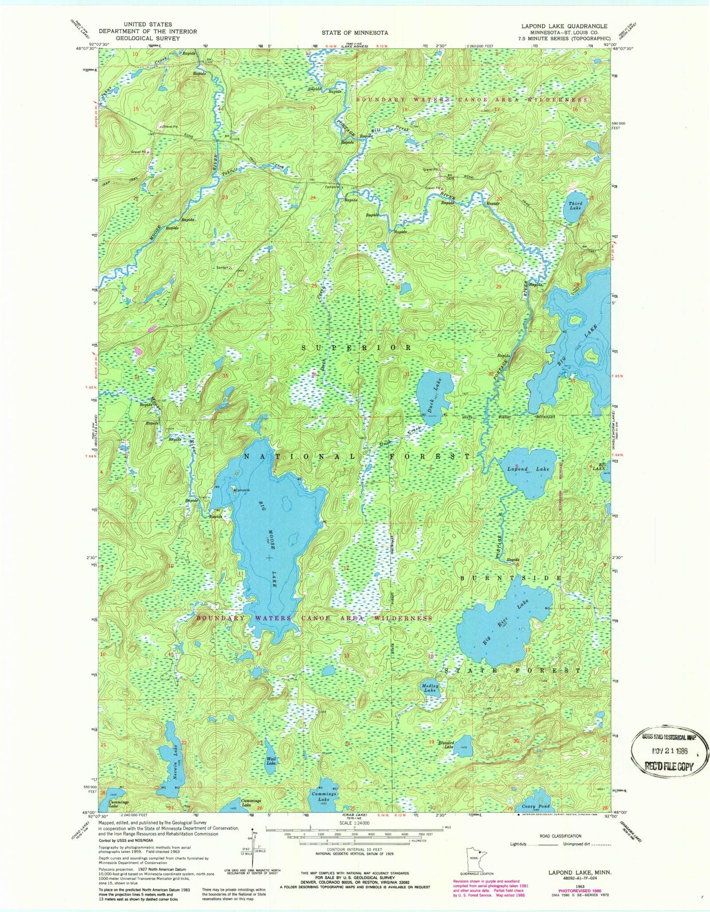 Classic USGS Lapond Lake Minnesota 7.5'x7.5' Topo Map Image