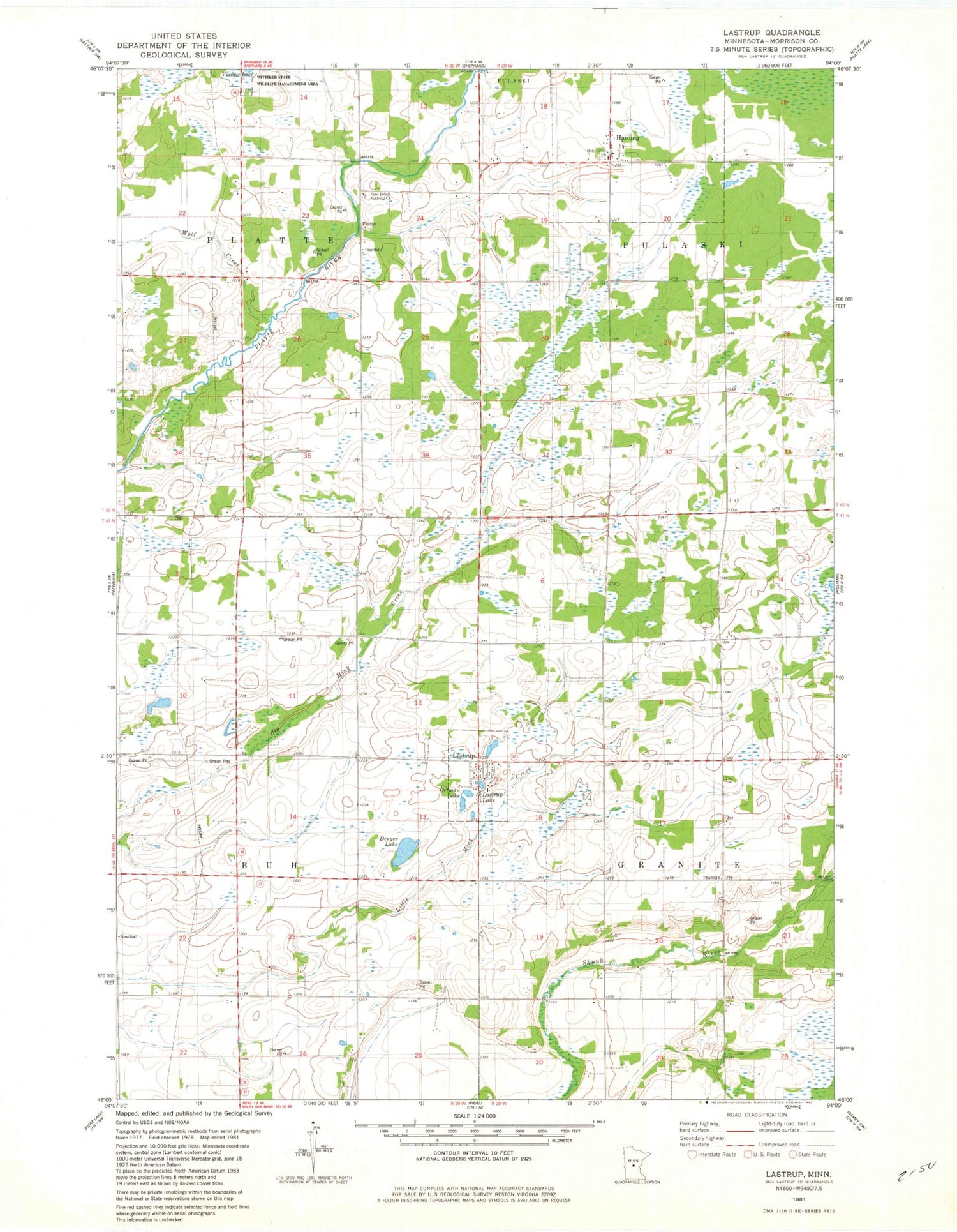 Classic USGS Lastrup Minnesota 7.5'x7.5' Topo Map Image