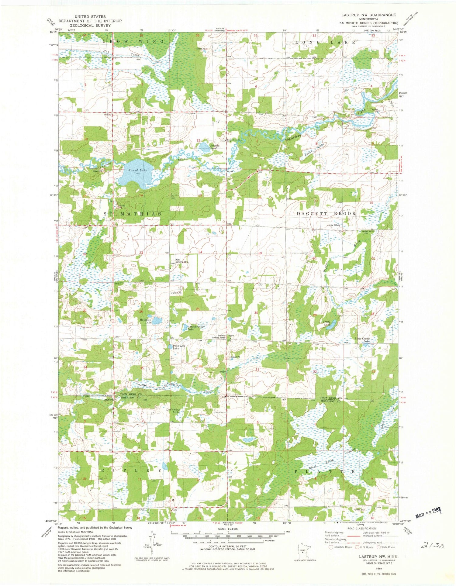 Classic USGS Lastrup NW Minnesota 7.5'x7.5' Topo Map Image