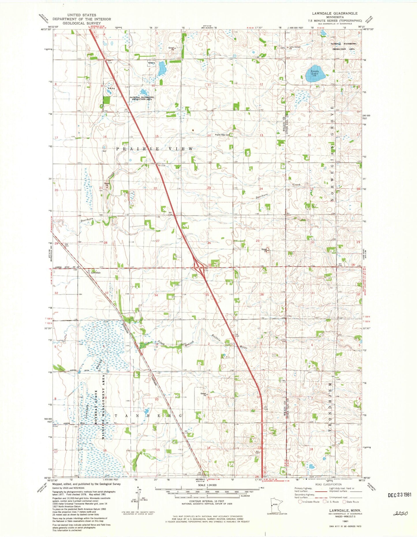 Classic USGS Lawndale Minnesota 7.5'x7.5' Topo Map Image