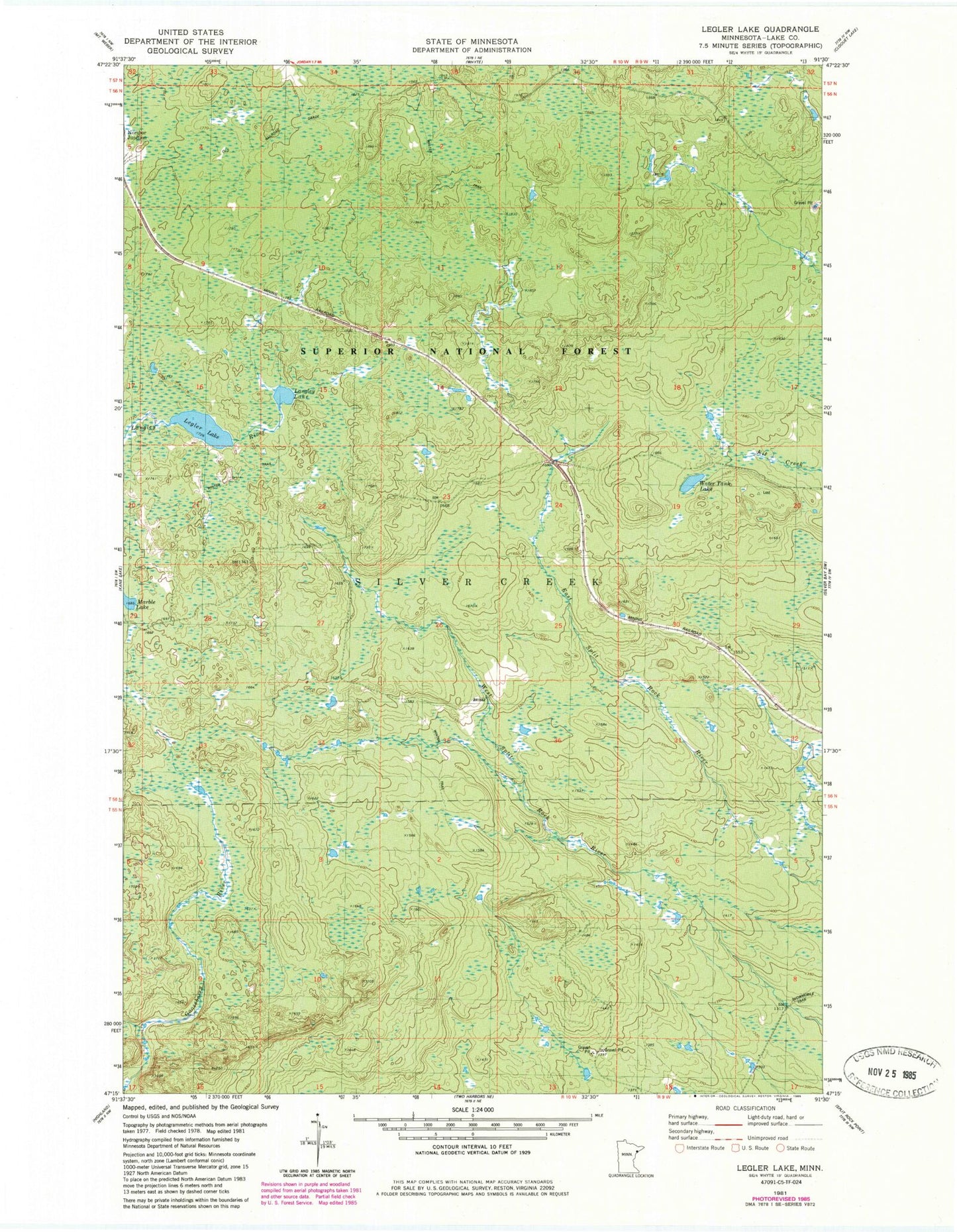 Classic USGS Legler Lake Minnesota 7.5'x7.5' Topo Map Image