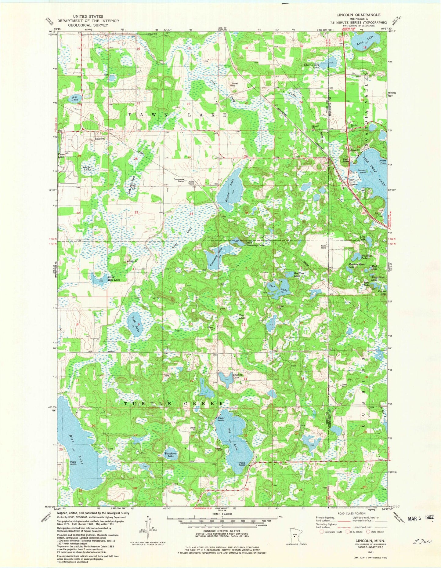 Classic USGS Lincoln Minnesota 7.5'x7.5' Topo Map Image