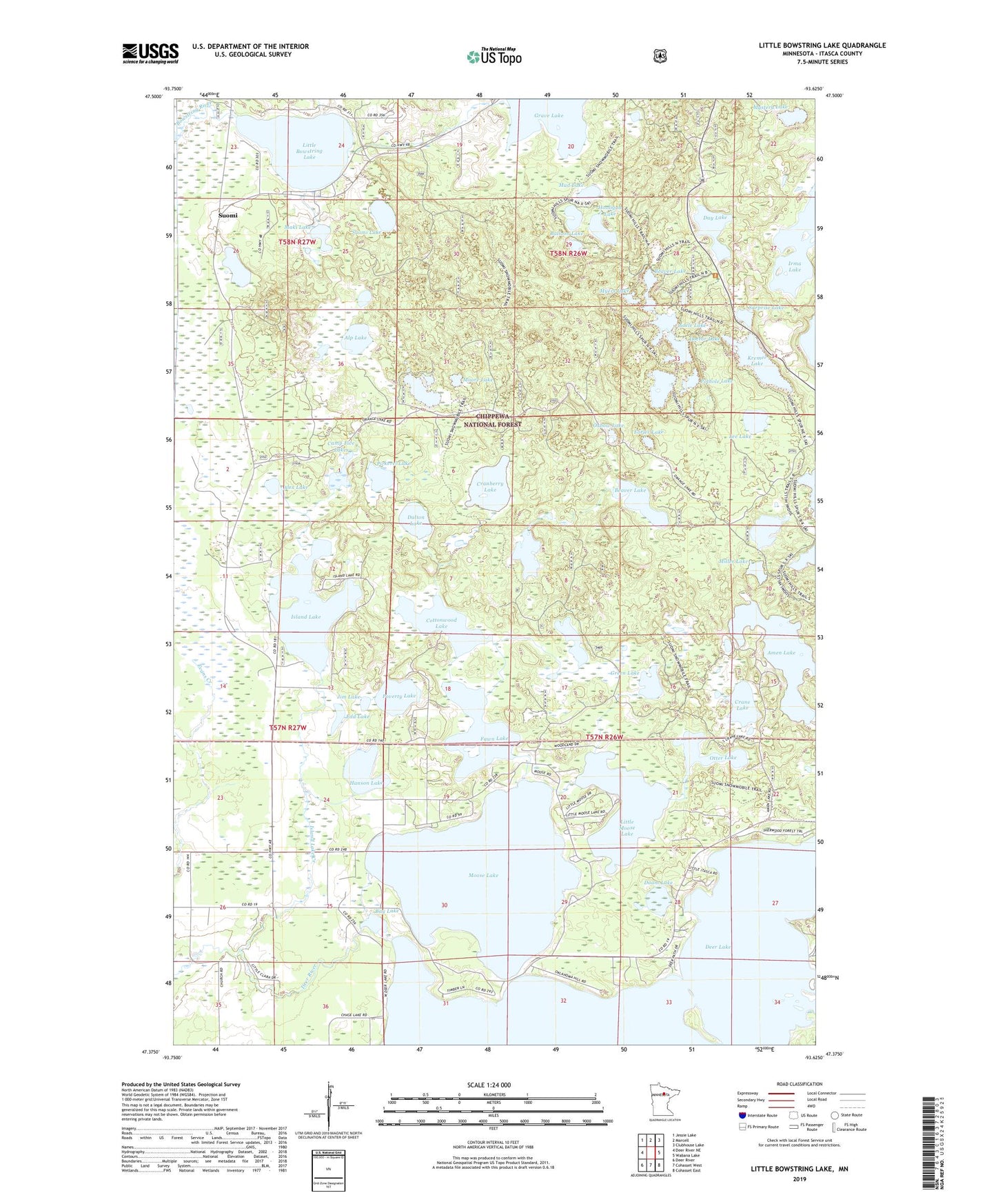 Little Bowstring Lake Minnesota US Topo Map Image