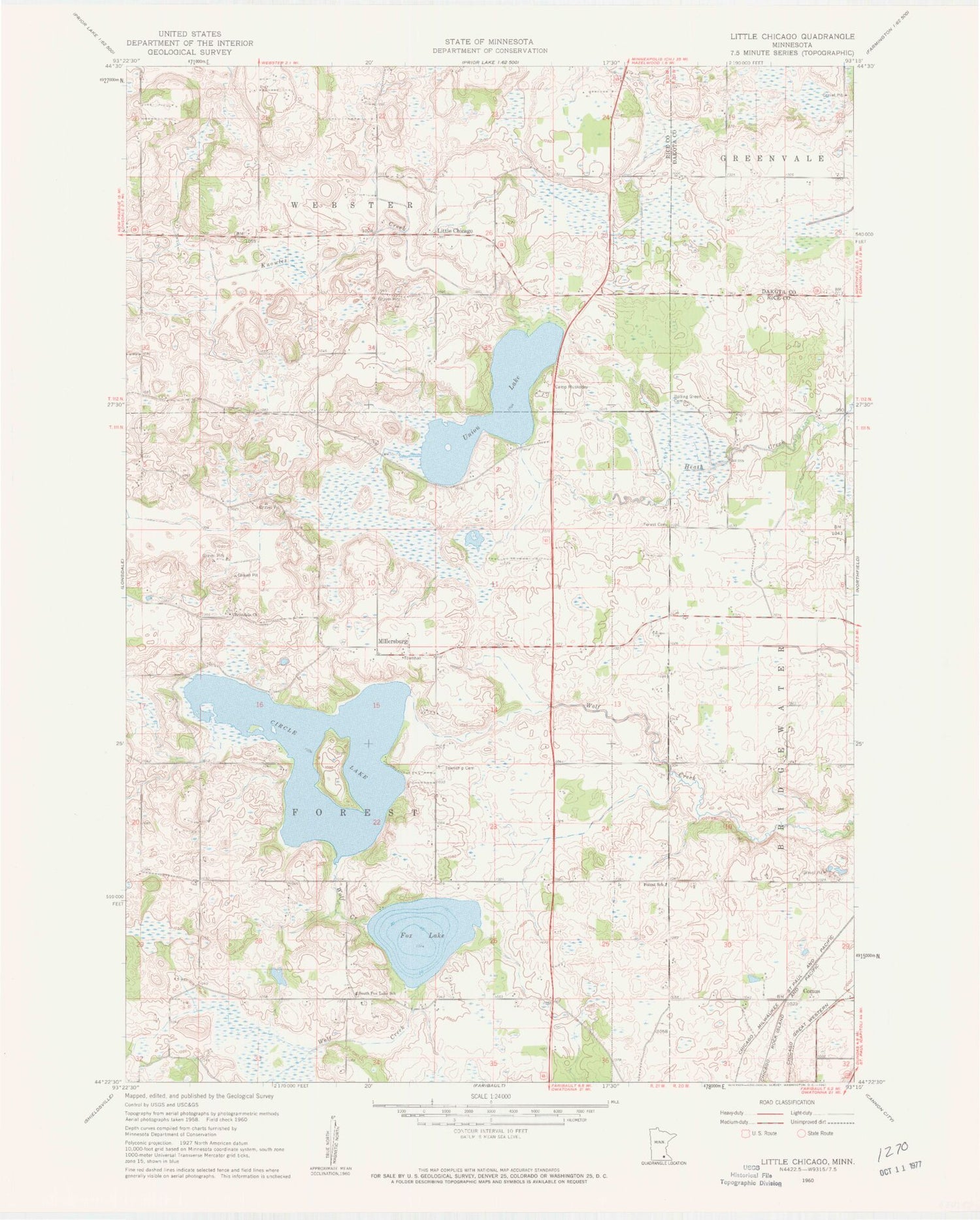 Classic USGS Little Chicago Minnesota 7.5'x7.5' Topo Map Image