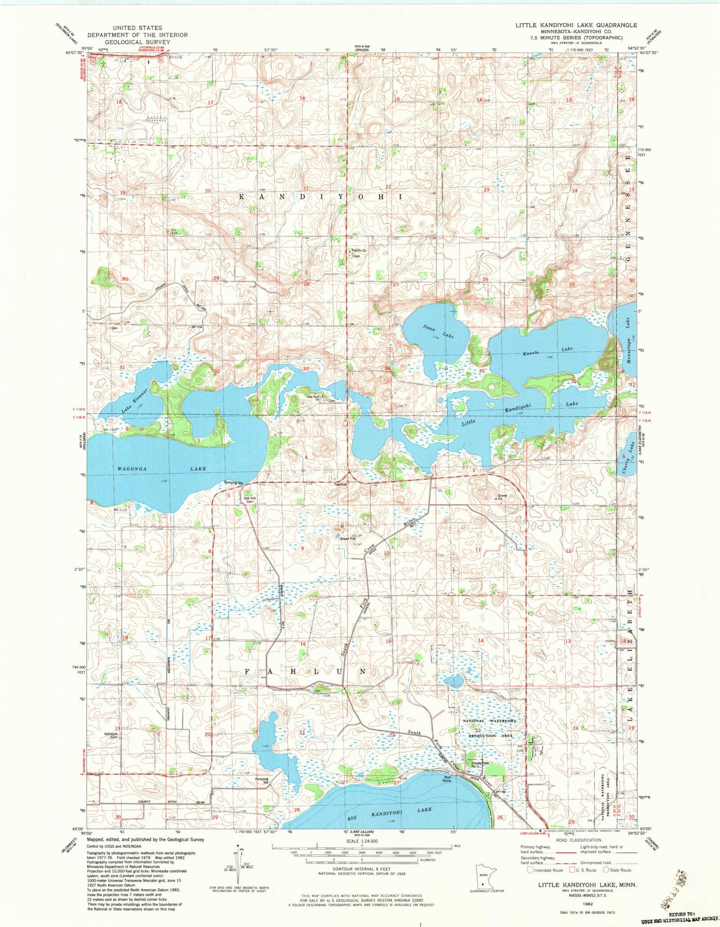Classic USGS Little Kandiyohi Lake Minnesota 7.5'x7.5' Topo Map Image