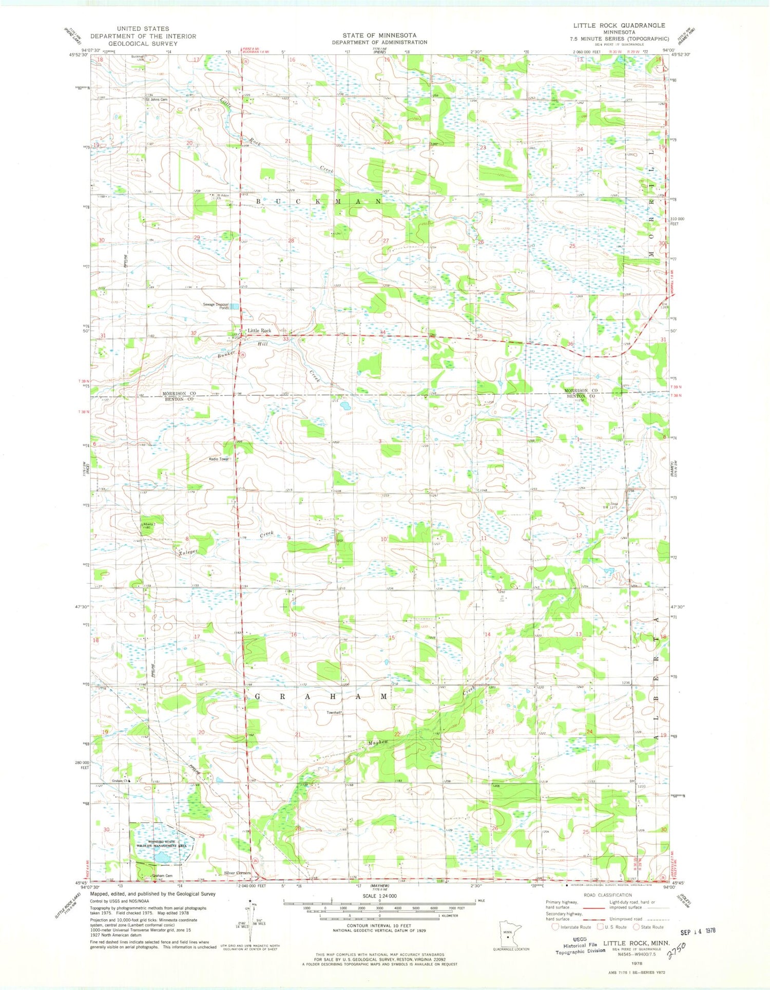 Classic USGS Little Rock Minnesota 7.5'x7.5' Topo Map Image