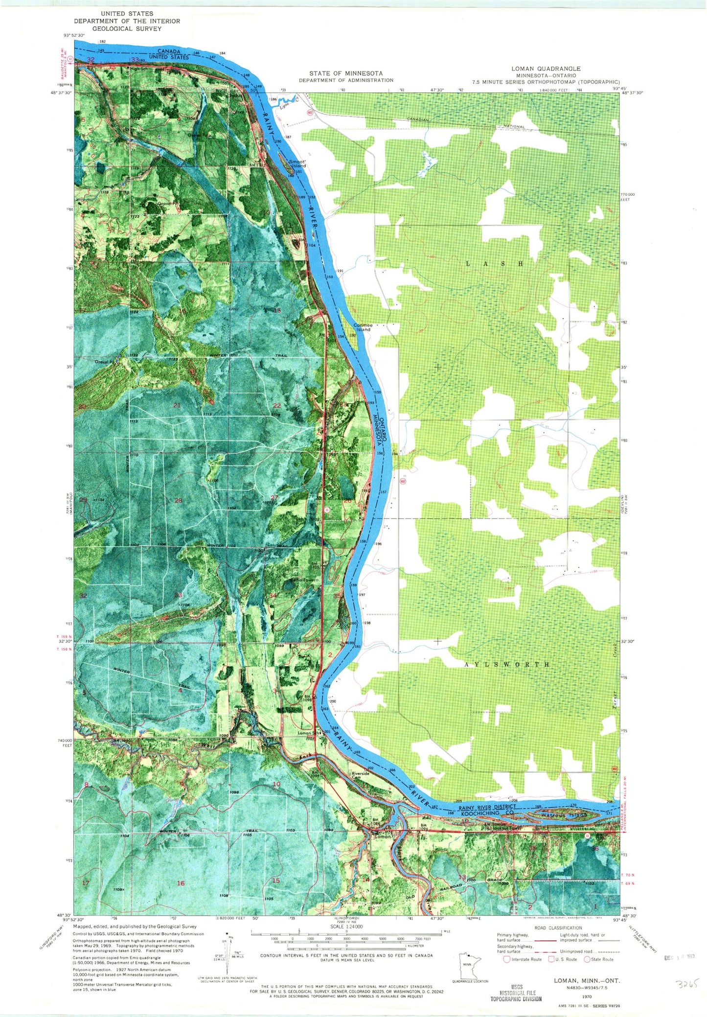 Classic USGS Loman Minnesota 7.5'x7.5' Topo Map Image