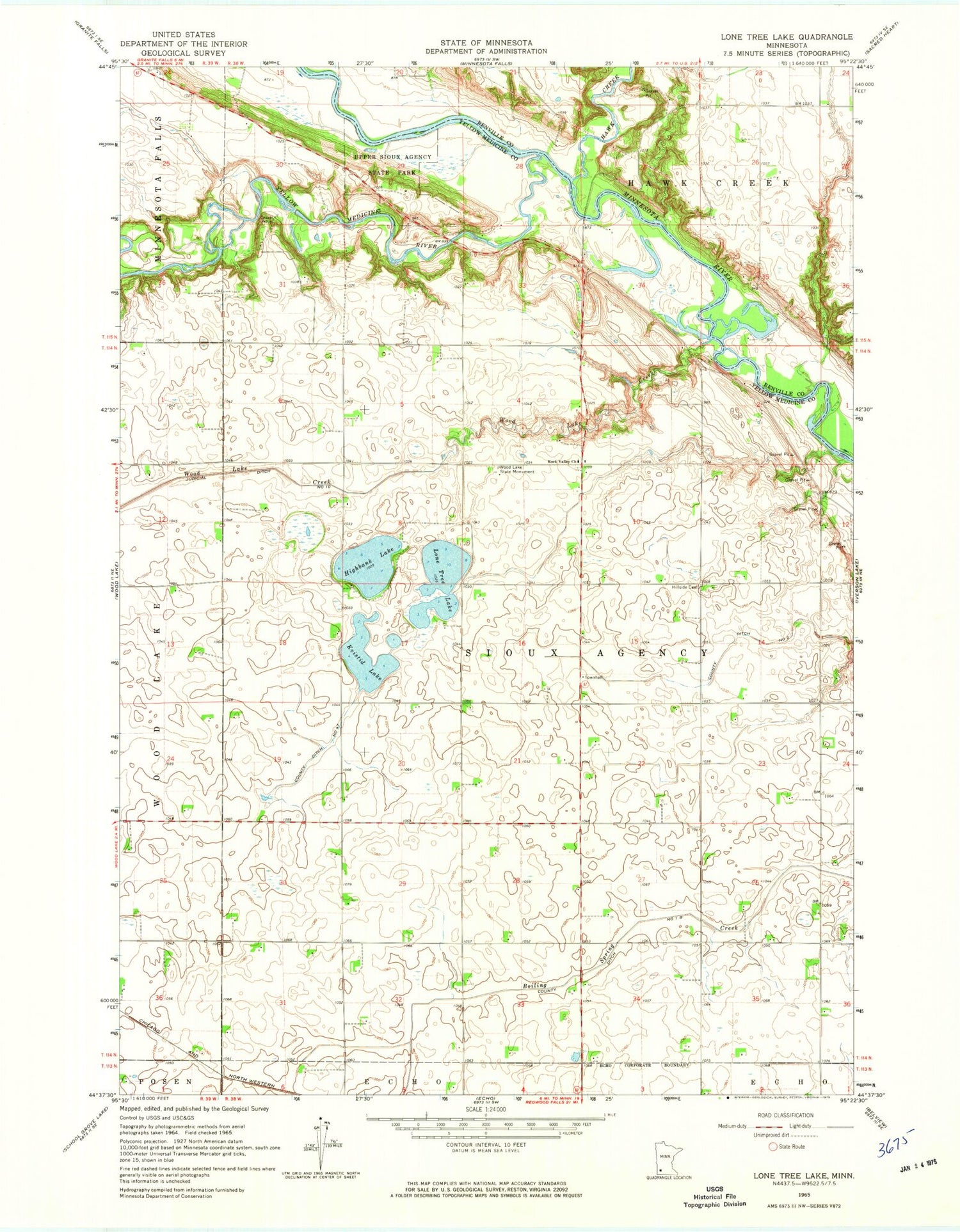 Classic USGS Lone Tree Lake Minnesota 7.5'x7.5' Topo Map Image