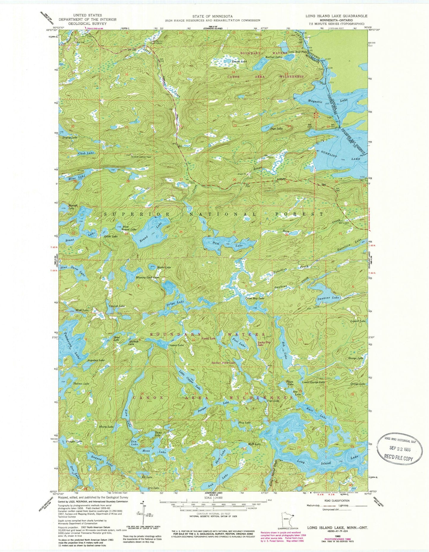 Classic USGS Long Island Lake Minnesota 7.5'x7.5' Topo Map Image